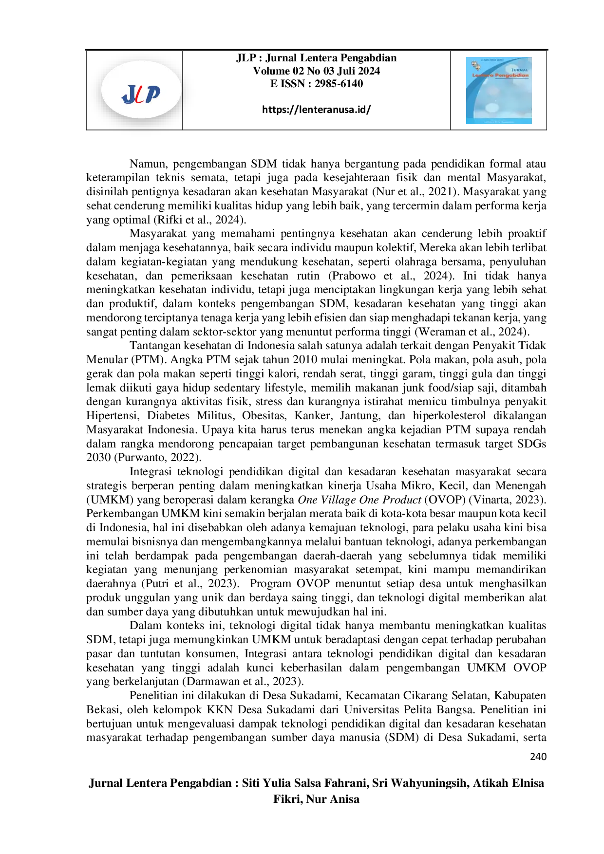 juris Optimalisasi Teknologi Digital Dalam Pendidikan Kesehatan Masyarakat Terhadap Pengembangan SDM Melalui Kinerja UMKM OVOP