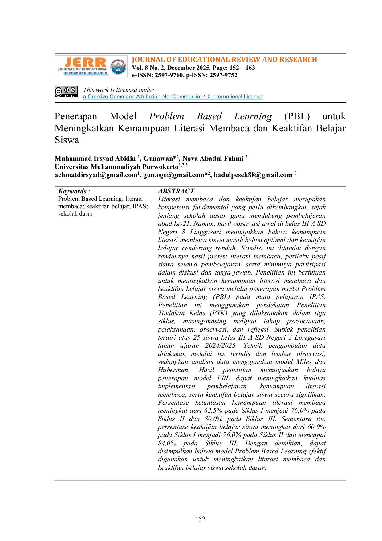 JURIS Penerapan Model Problem Based Learning PBL untuk Meningkatkan Kemampuan Literasi Membaca dan Keaktifan Belajar Siswa