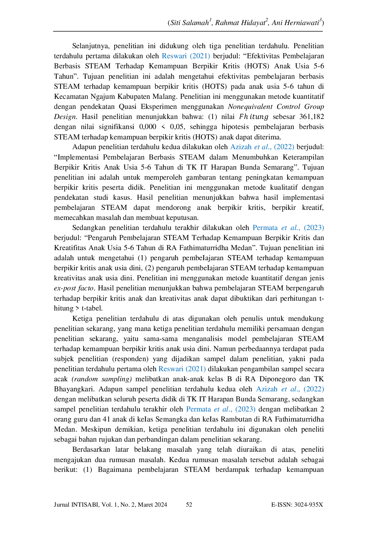 JURIS Analisis Pembelajaran STEAM terhadap Kemampuan Berpikir Kritis HOTS Anak Usia 5 6 Tahun
