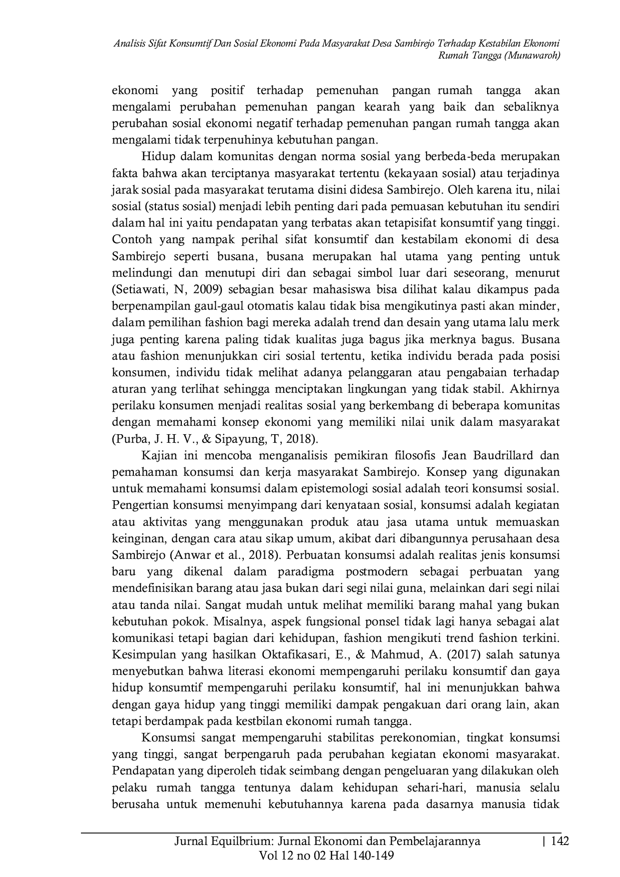 JURIS Analisis sifat konsumtif dan sosial ekonomi pada masyarakat desa Sambirejo terhadap kestabilan ekonomi rumah tangga