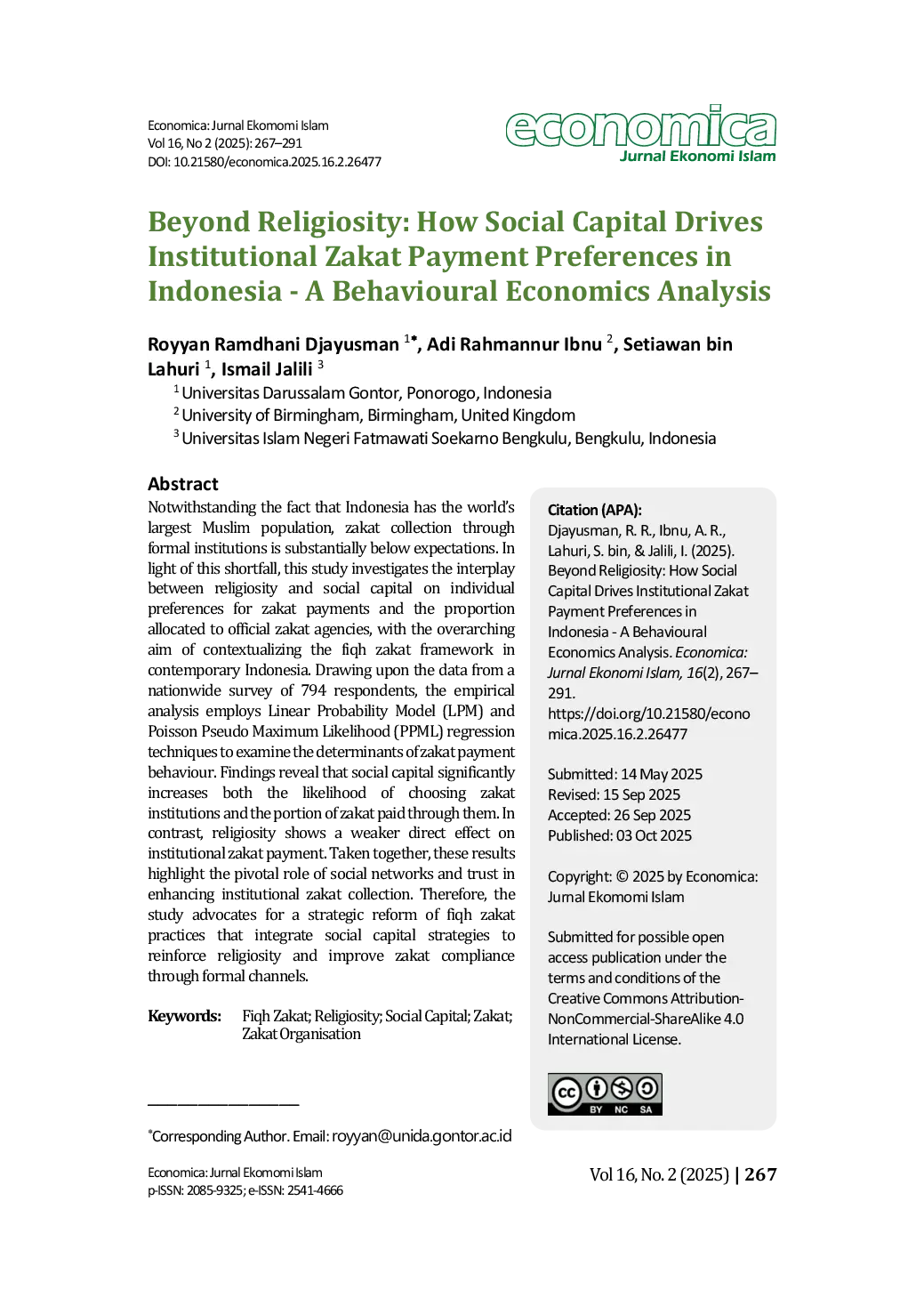 JURIS Beyond Religiosity How Social Capital Drives Institutional Zakat Payment Preferences in Indonesia A Behavioural Economics Analysis