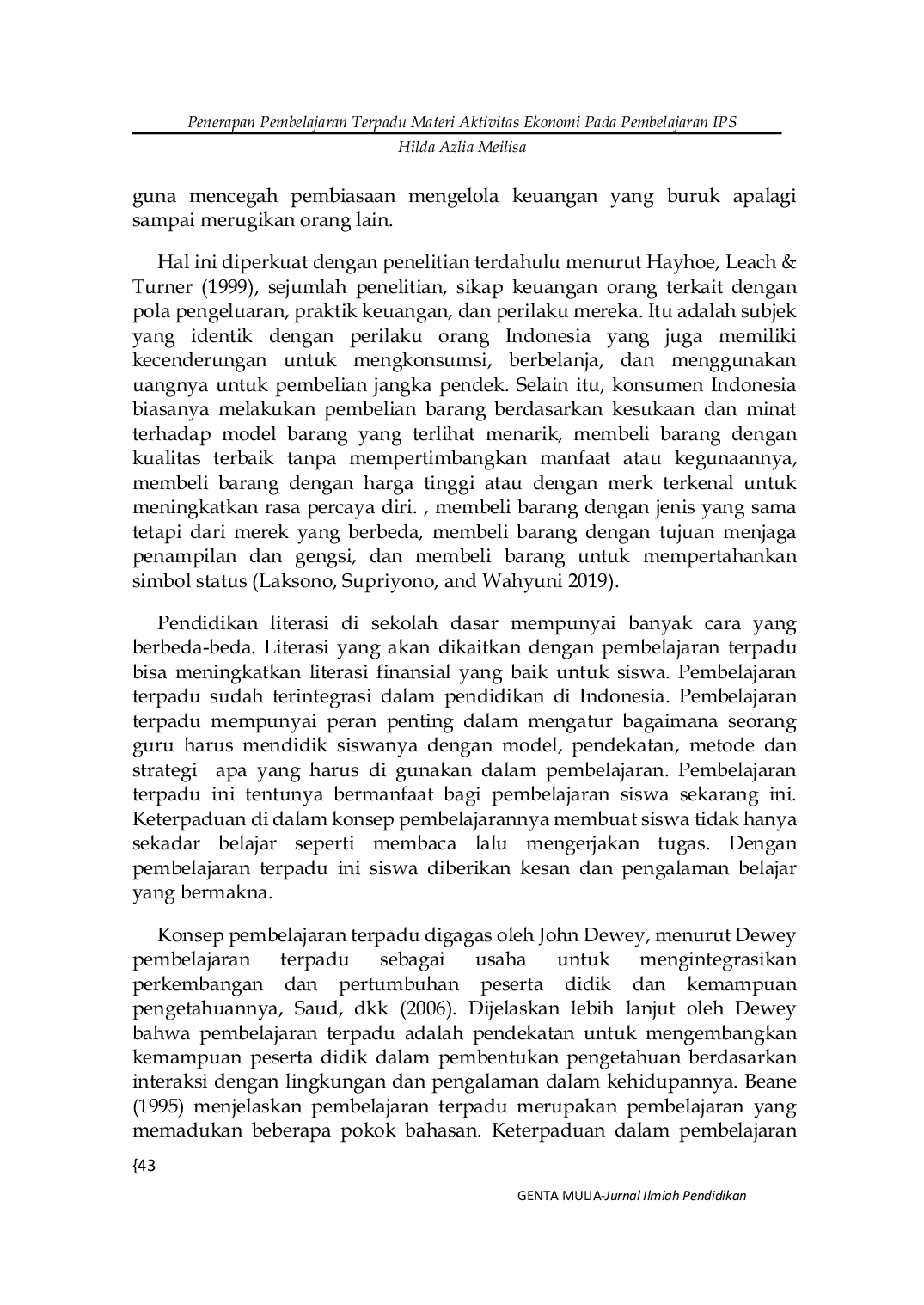 JURIS Penerapan Pembelajaran Terpadu Materi Aktivitas Ekonomi Pada Pembelajaran IPS Untuk Meningkatkan Literasi Finansial Di Sekolah Dasar