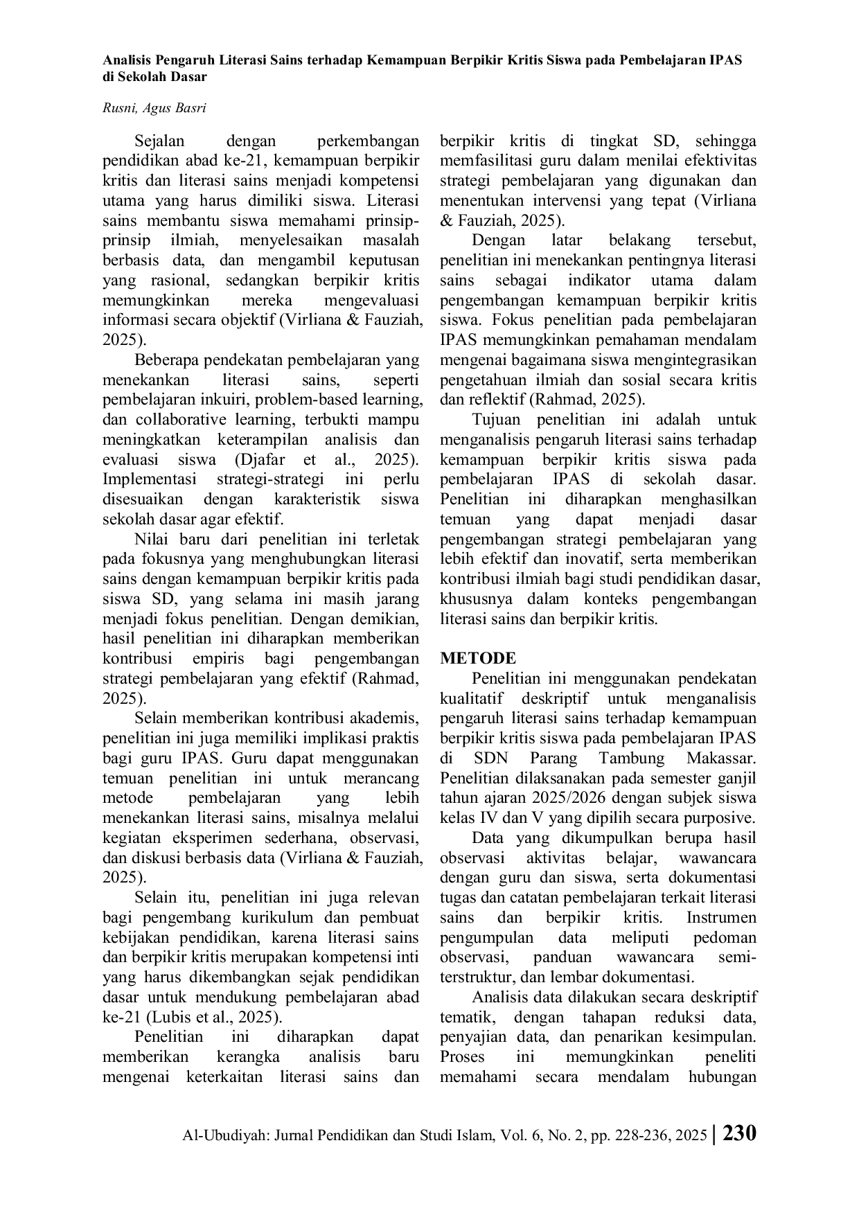 JURIS Analisis Pengaruh Literasi Sains terhadap Kemampuan Berpikir Kritis Siswa pada Pembelajaran IPAS di Sekolah Dasar