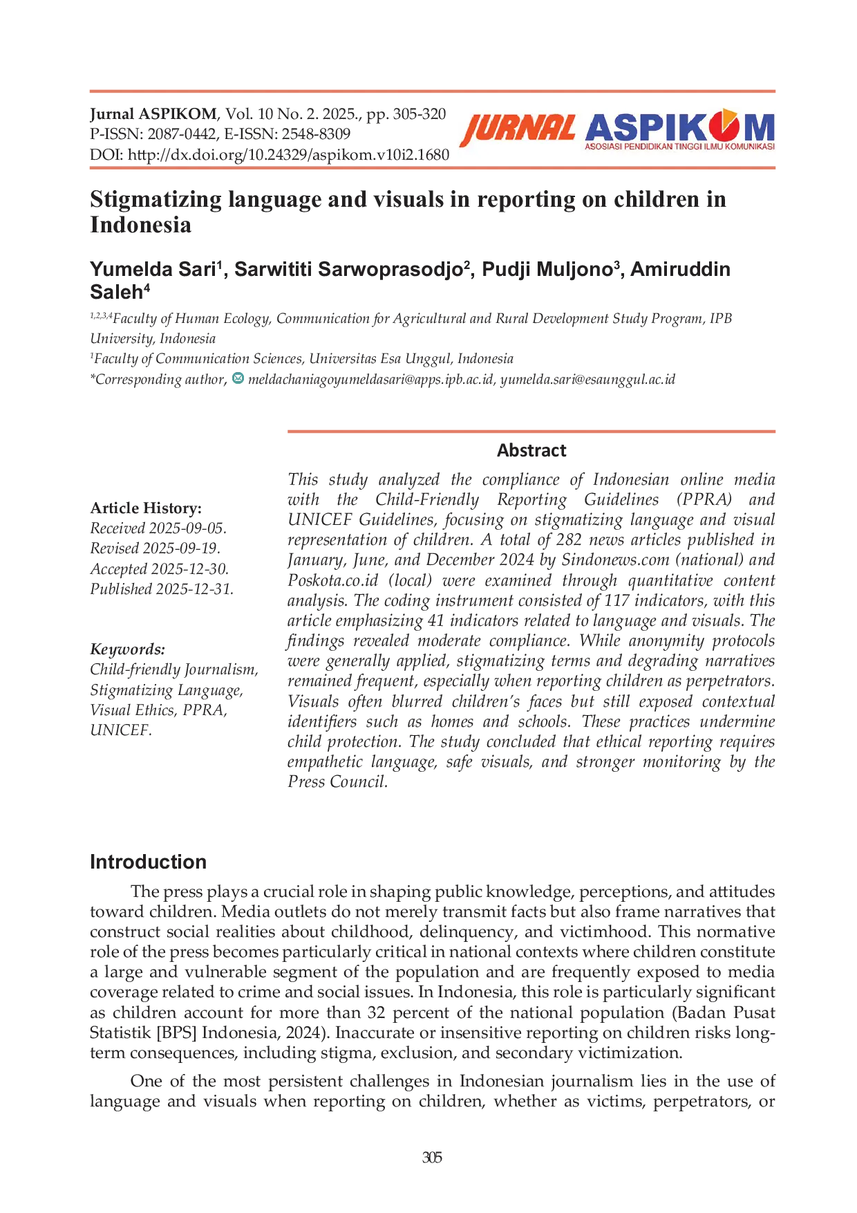 JURIS Stigmatizing language and visuals in reporting on children in Indonesia