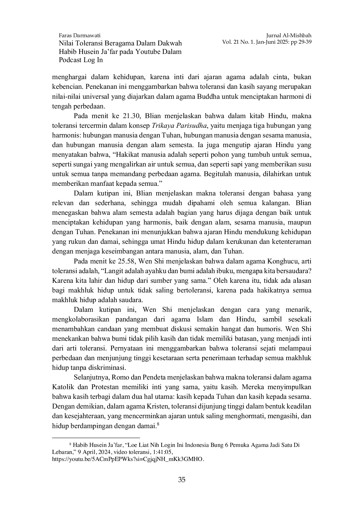 JURIS Nilai Toleransi Beragama Dalam Dakwah Habib Husein Ja far Al Hadar Pada YouTube Dalam Podcast Log In