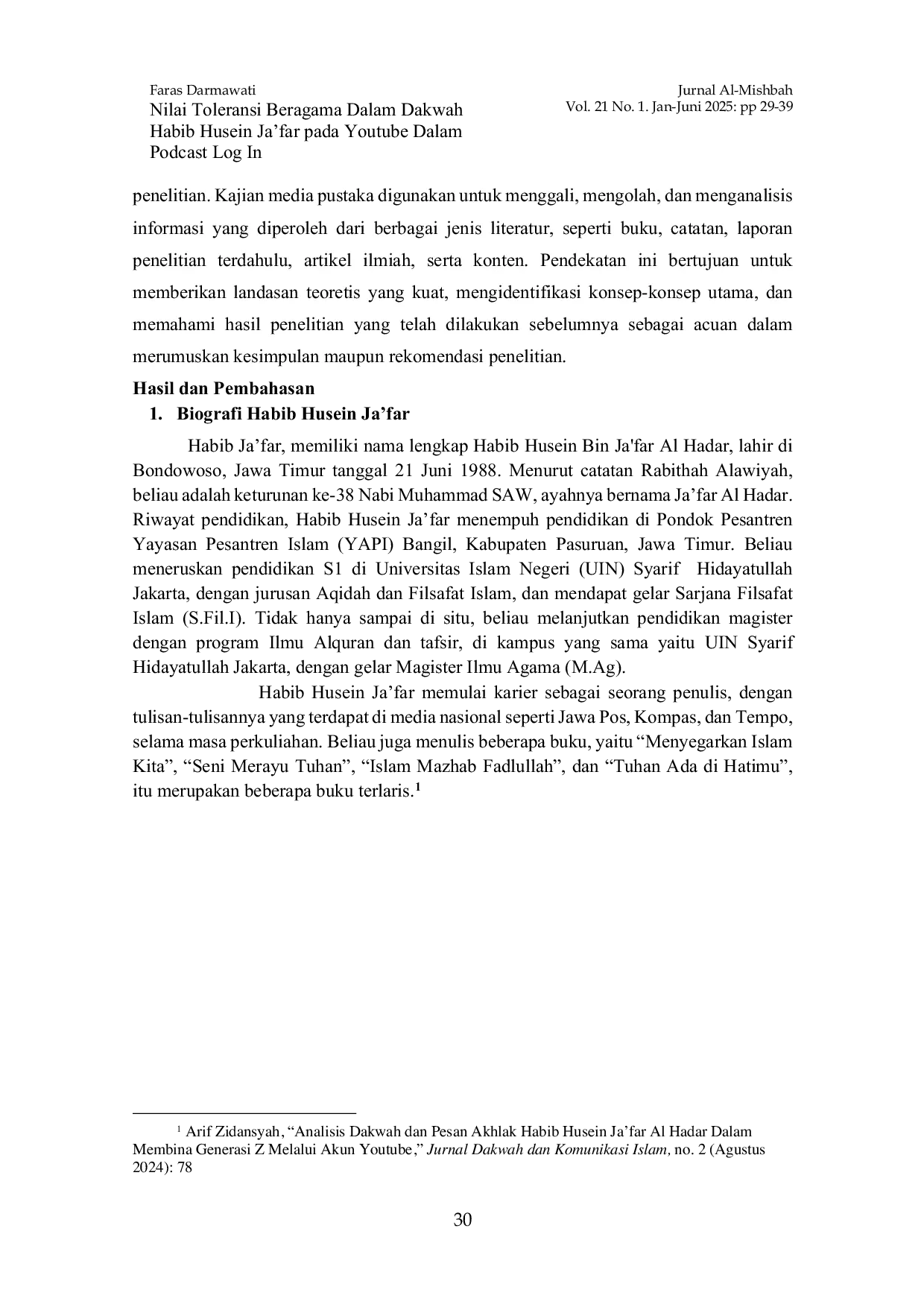 JURIS Nilai Toleransi Beragama Dalam Dakwah Habib Husein Ja far Al Hadar Pada YouTube Dalam Podcast Log In