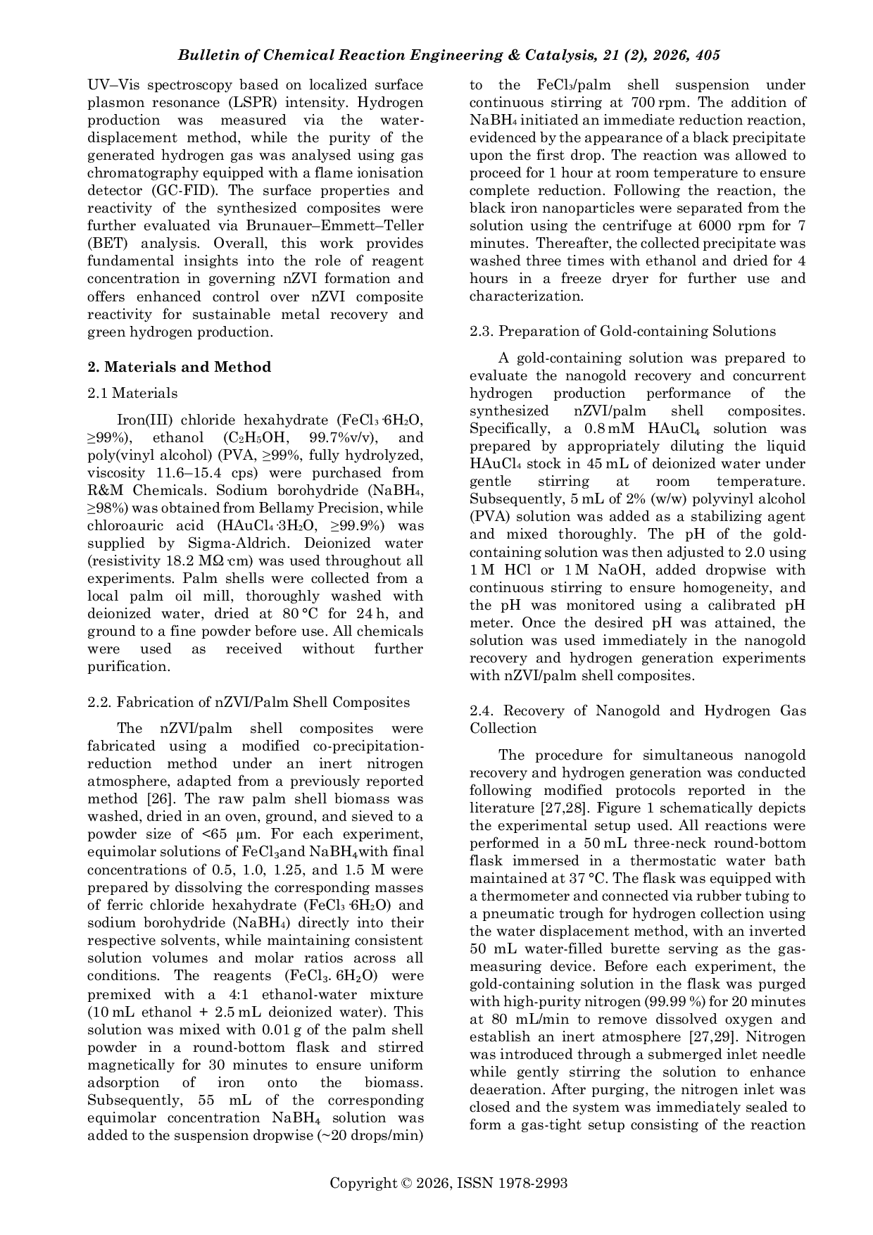 JURIS Effect of Equimolar Sodium Borohydride Ferric Chloride Concentrations on Nano Zero Valent Iron Palm Shell Composites for Simultaneous Nanogold Recovery and Hydrogen Generation