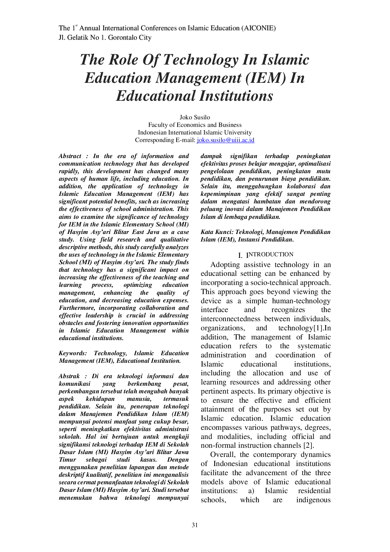 JURIS The Role Of Technology In Islamic Education Management IEM In Educational Institutions