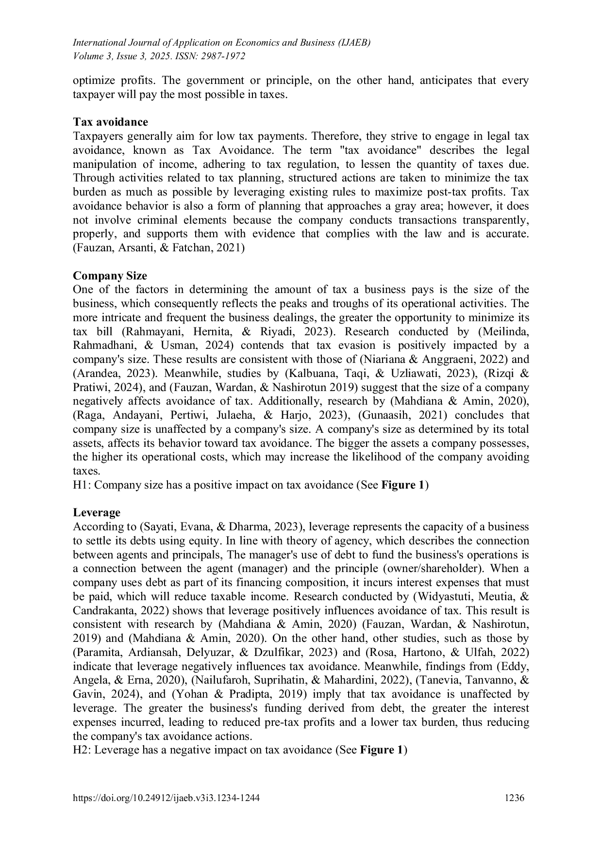 JURIS THE INFLUENCE OF SALES GROWTH LEVERAGE COMPANY SIZE AND PROFITABILITY ON TAX AVOIDANCE IN CONSUMER NON CYCLICALS COMPANIES FROM 2021 TO 2023