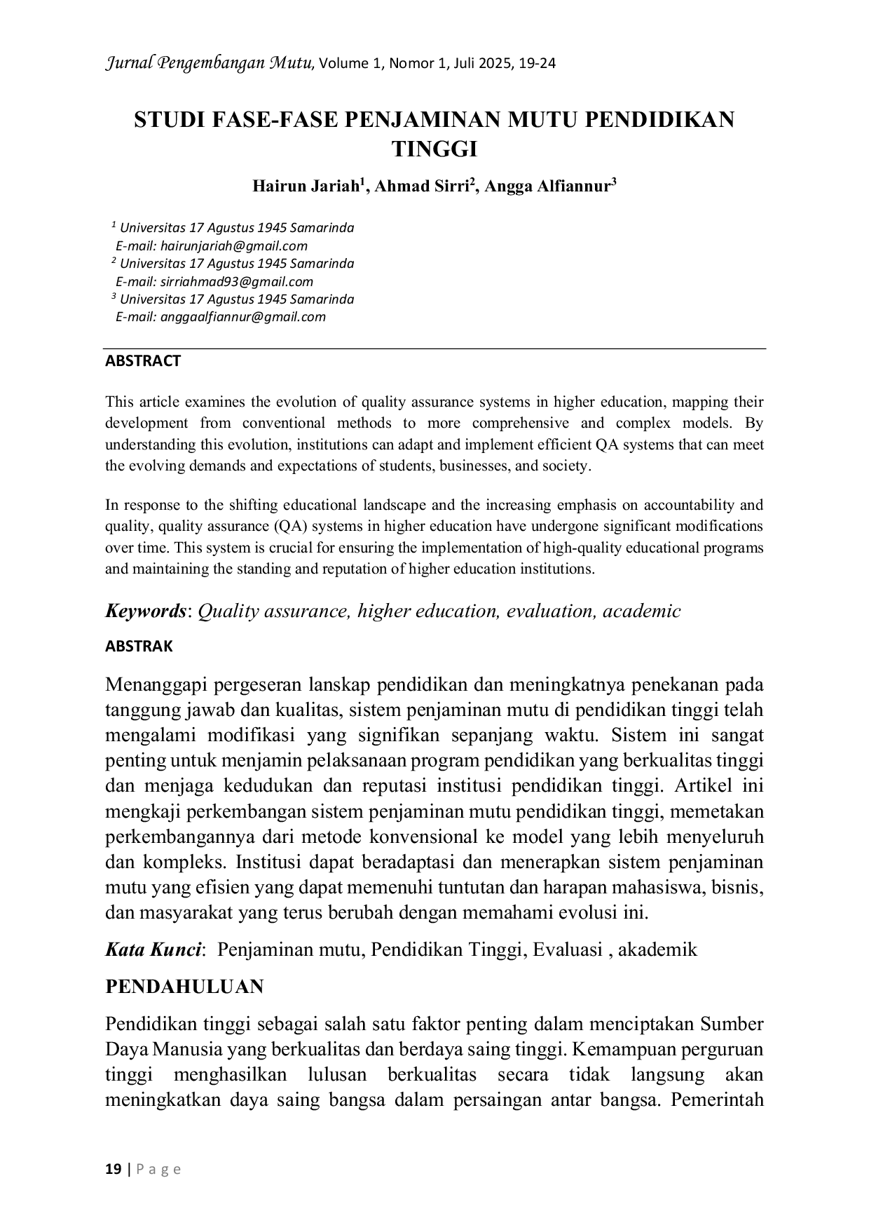 JURIS Studi Fase Fase Penjaminan Mutu Pendidikan Tinggi