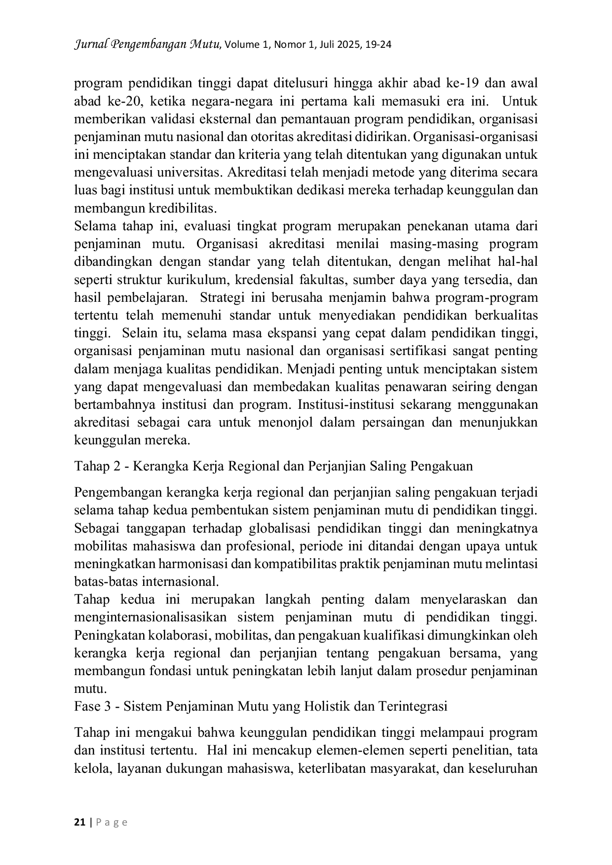 JURIS Studi Fase Fase Penjaminan Mutu Pendidikan Tinggi