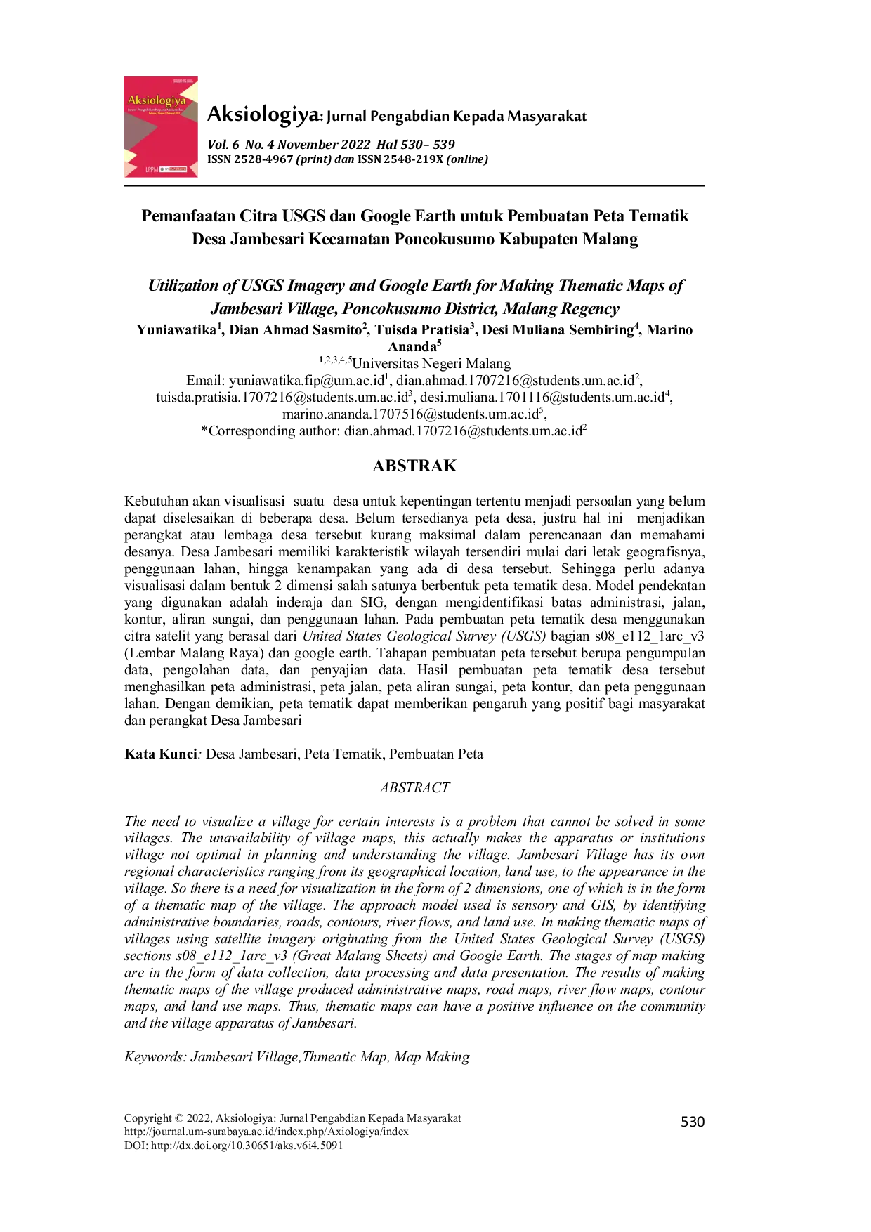 JURIS Pemanfaatan Citra Usgs Dan Google Earth Untuk Pembuatan Peta Tematik Desa Jambesari Kecamatan Poncokusumo Kabupaten Malang
