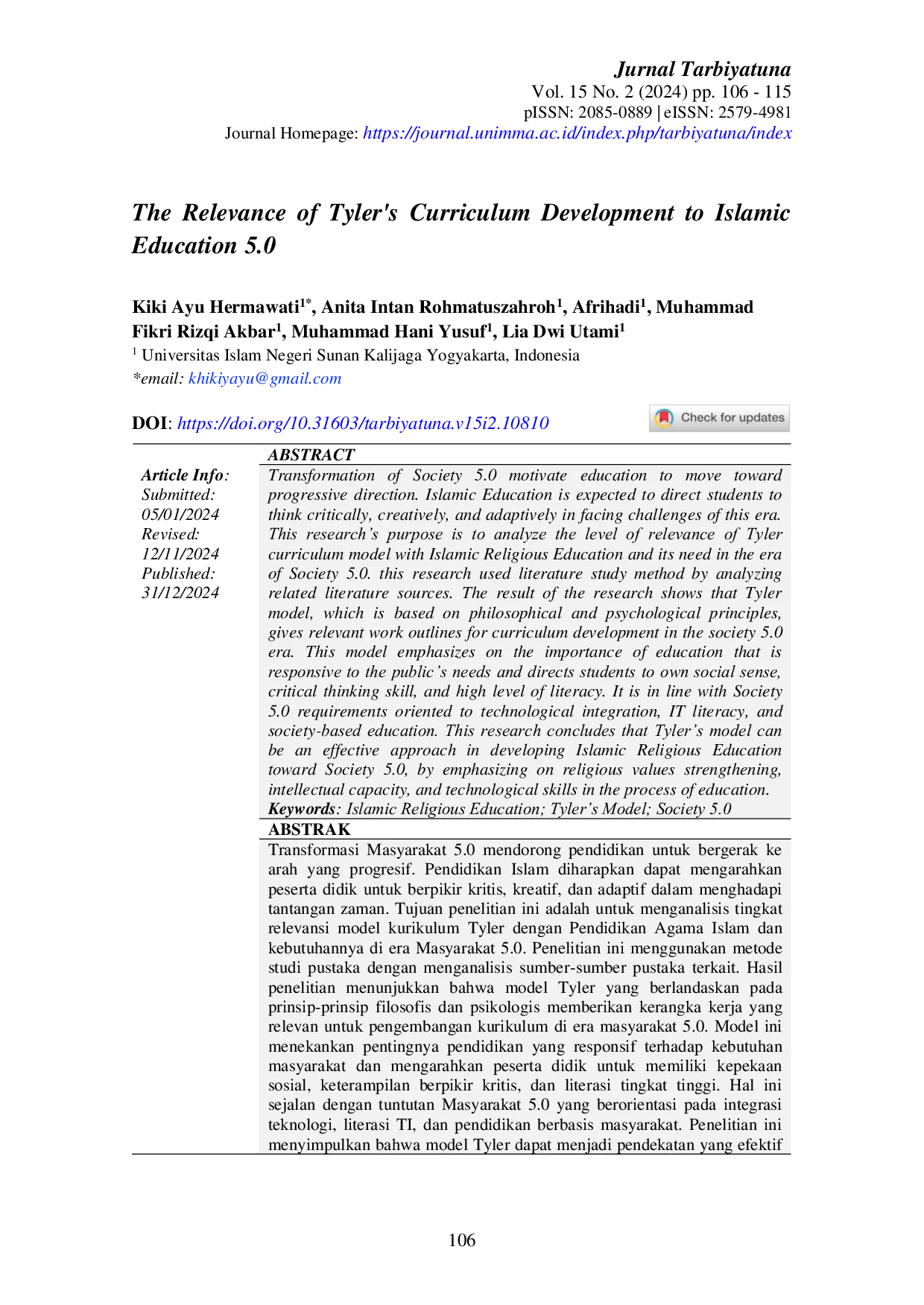 JURIS The Relevance of Tyler s Curriculum Development to Islamic Education 5 0