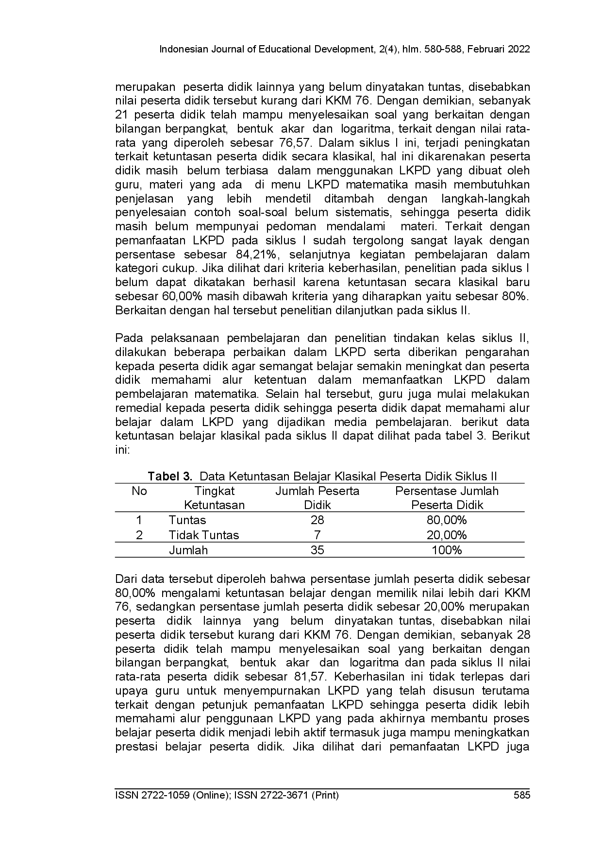 juris Penggunaan lembar kerja peserta didik untuk meningkatkan prestasi belajar matematika pada SMKN 1 Cikarang Selatan