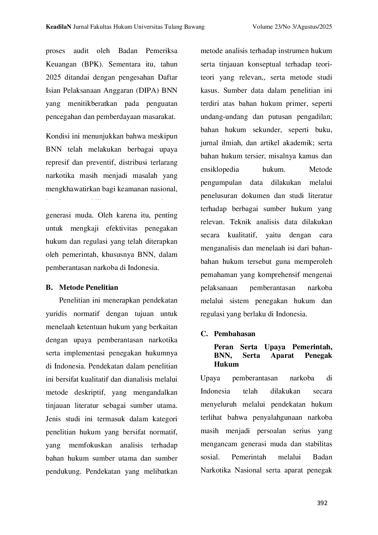 JURIS Upaya Pemberantasan Narkoba Serta Penegakan Hukum dan Regulasi