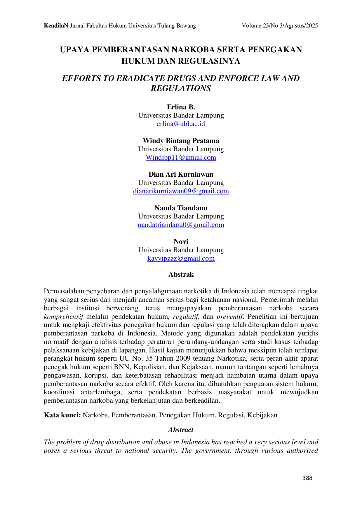 JURIS Upaya Pemberantasan Narkoba Serta Penegakan Hukum dan Regulasi