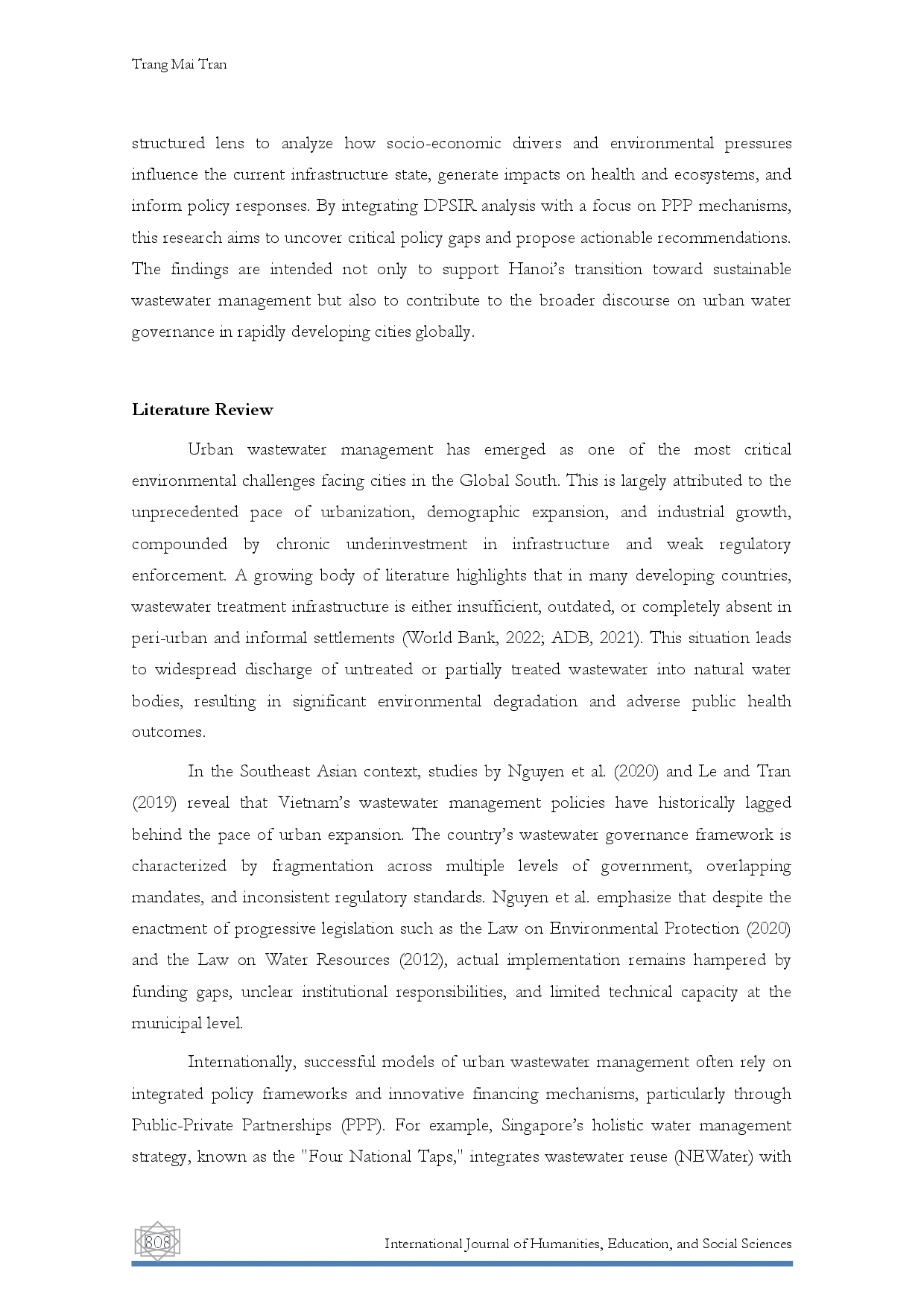 juris Applying the DPSIR Framework to Evaluate Factors Affecting Wastewater Collection and Treatment Policy Mechanisms in Hanoi City