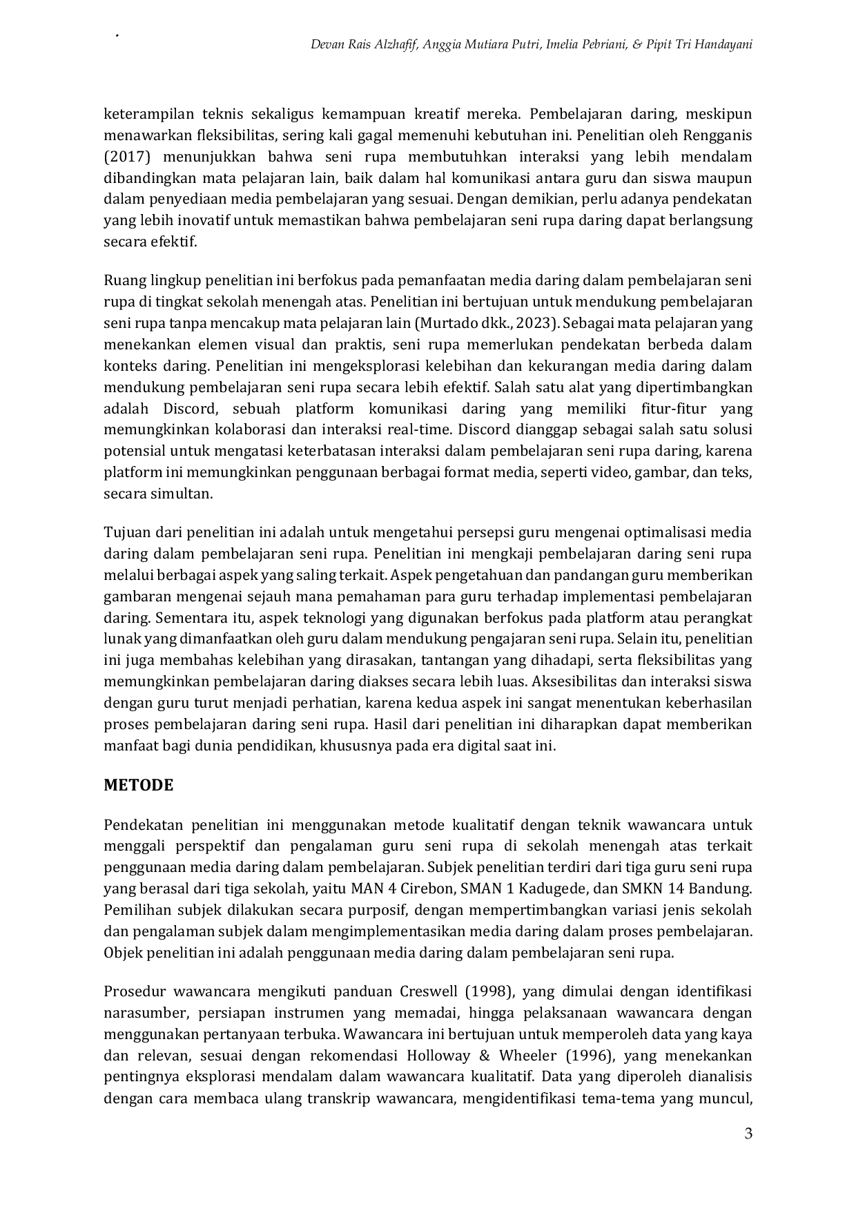 JURIS Persepsi Guru Terhadap Optimalisasi Media Daring Dalam Pembelajaran Seni Rupa Di Sekolah Menengah Atas