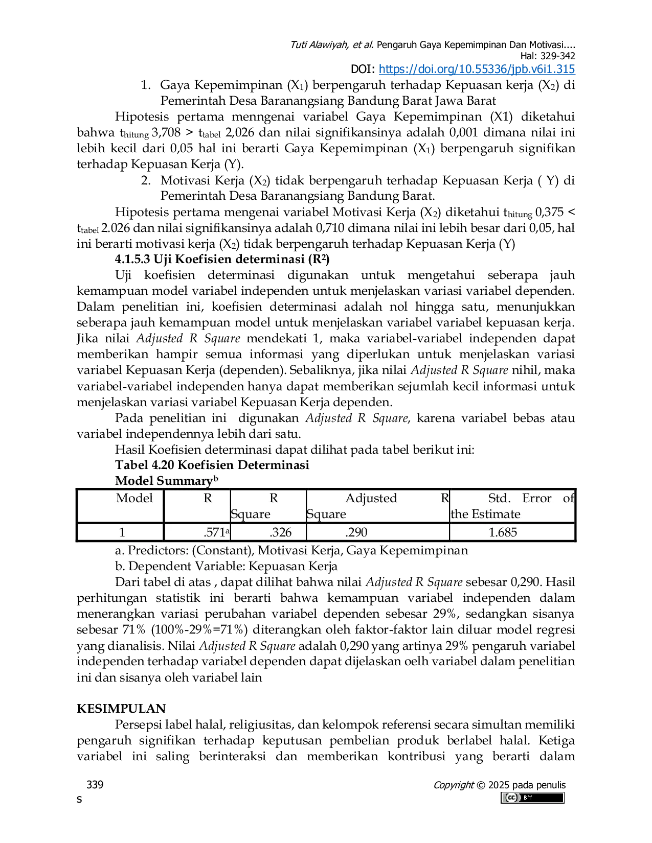 JURIS Pengaruh Gaya Kepemimpinan Dan Motivasi Kerja Terhadap Kepuasan Kerja Pada Aparatur Pemerintahan Desa Baranangsiang Bandung Barat Jawa Barat