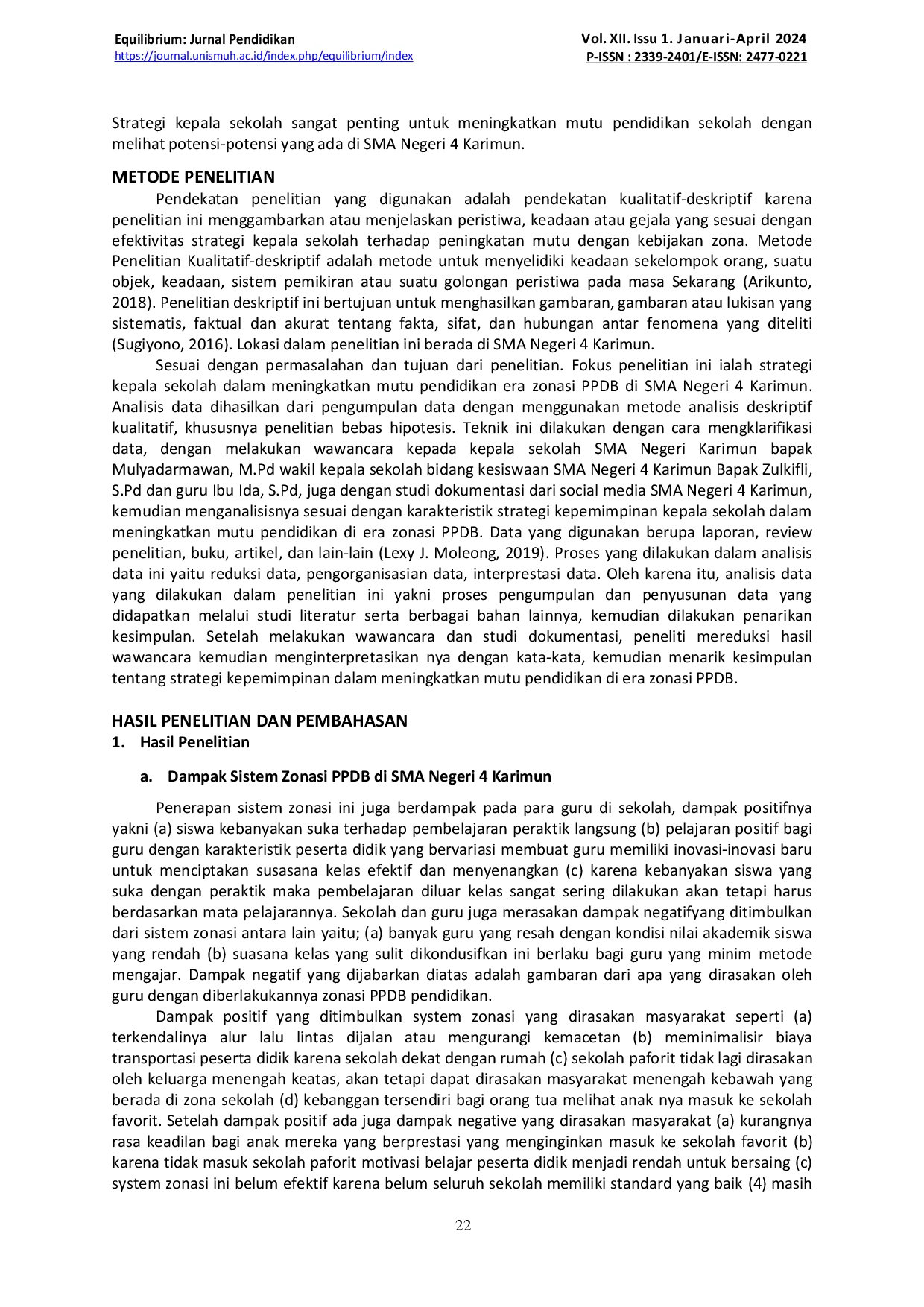 JURIS Strategi Kepala Sekolah Dalam Meningkatkan Mutu Pendidikan Era Zonasi PPDB Di SMA Negeri 4 Karimun