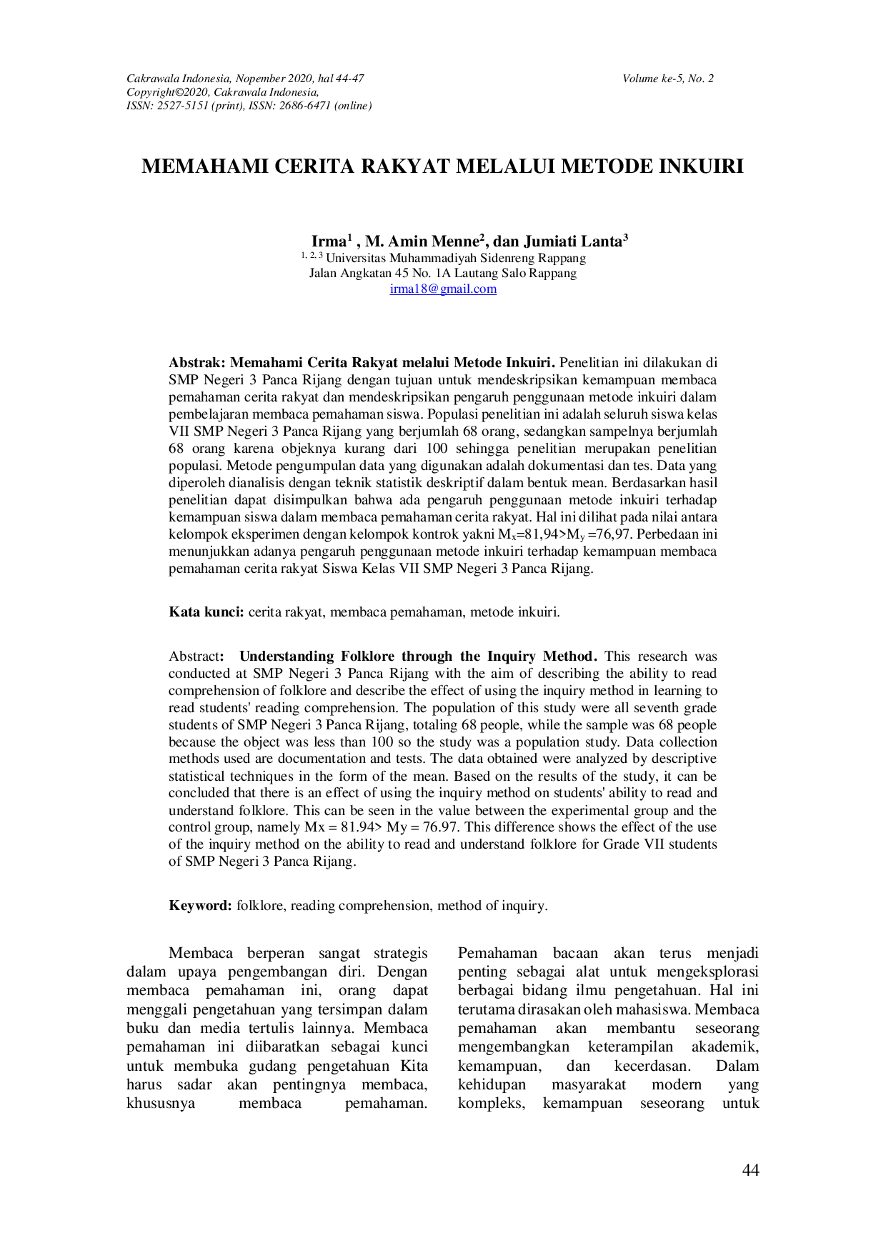 JURIS Memahami Cerita Rakyat Melalui Metode Inkuiri