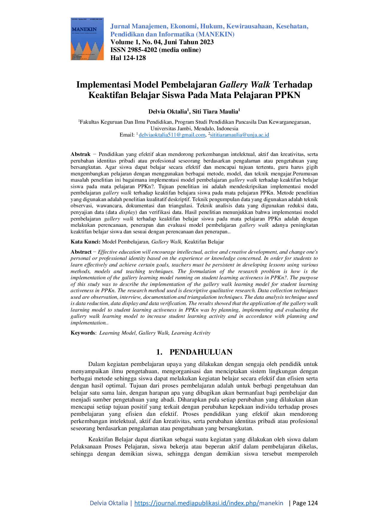 JURIS Implementasi Model Pembelajaran Gallery Walk Terhadap Keaktifan Belajar Siswa Pada Mata Pelajaran PPKN