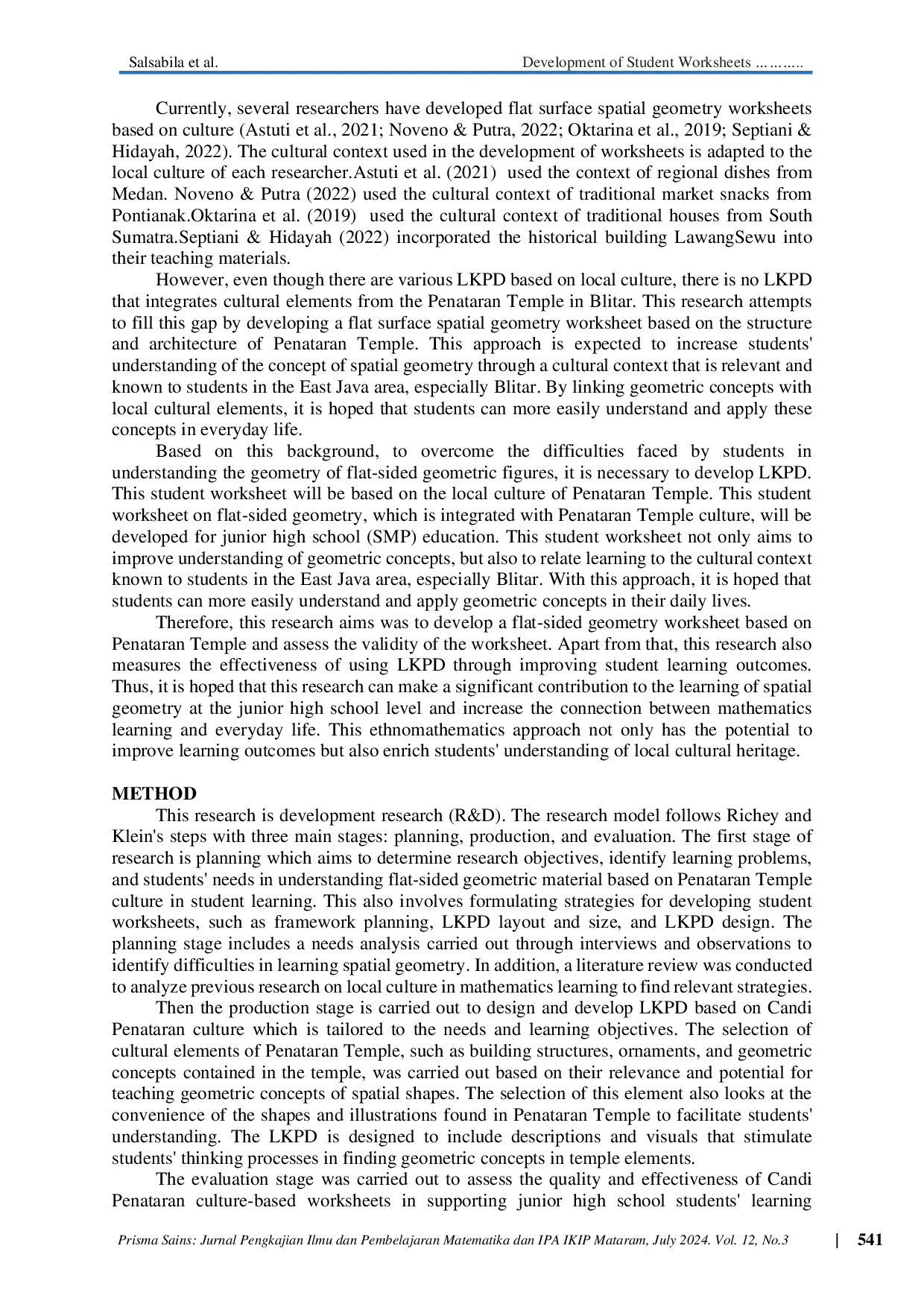 JURIS Development of Student Worksheets on Spatial Structure Material Based on Candi Penataran to Support Student Learning Outcomes