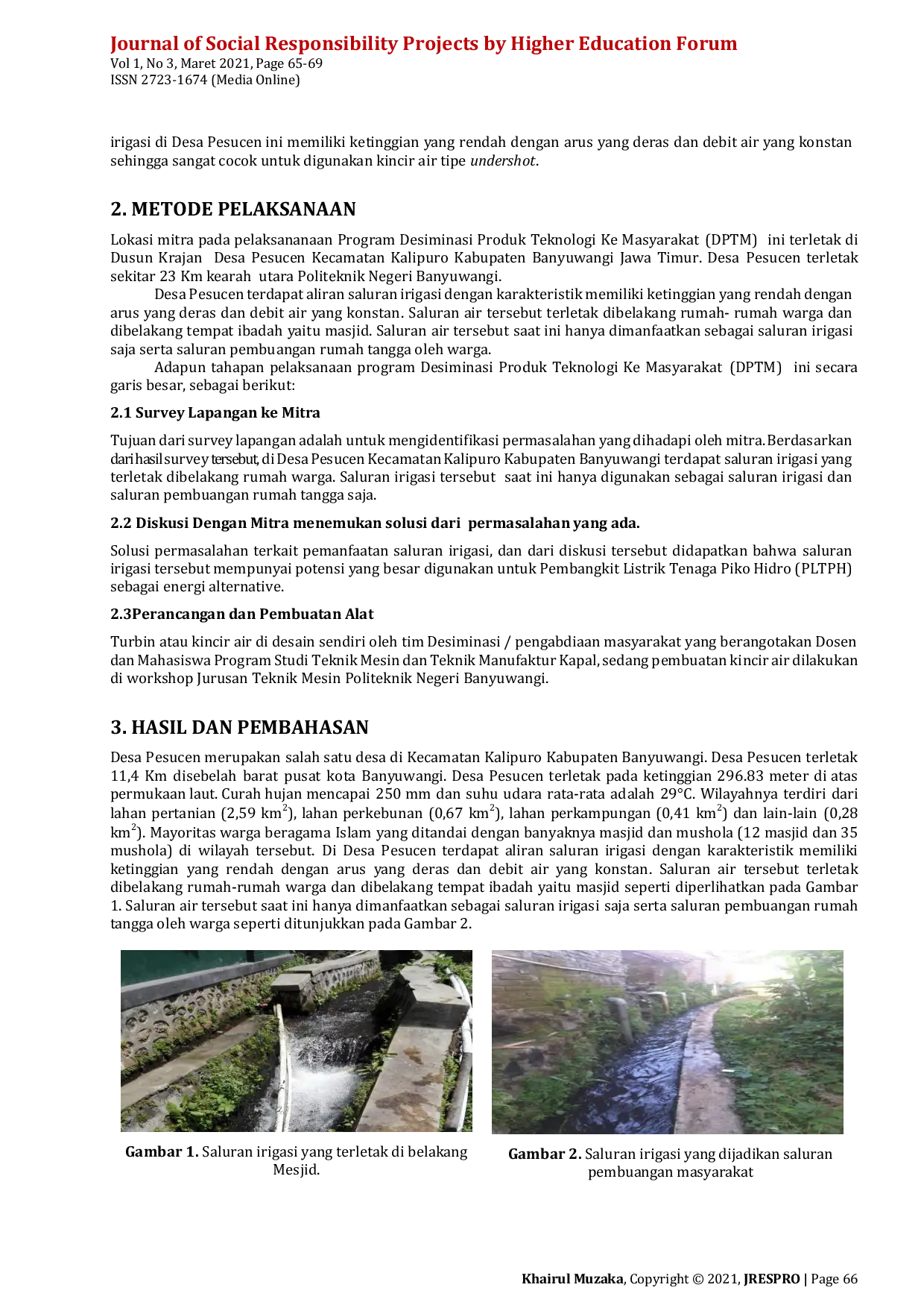 JURIS Pemanfaatan Teknologi Pembangkit Listrik Tenaga Pikohidro di Desa Pesucen Kabupaten Banyuwangi