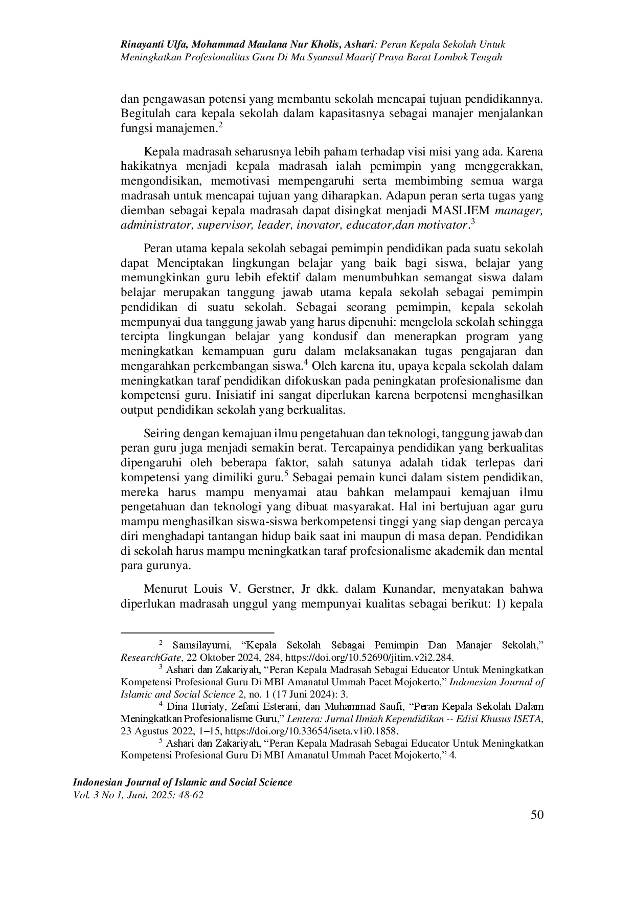 juris PERAN KEPALA SEKOLAH UNTUK MENINGKATKAN PROFESIONALITAS GURU di MA SYAMSUL MAARIF PRAYA BARAT LOMBOK TENGAH