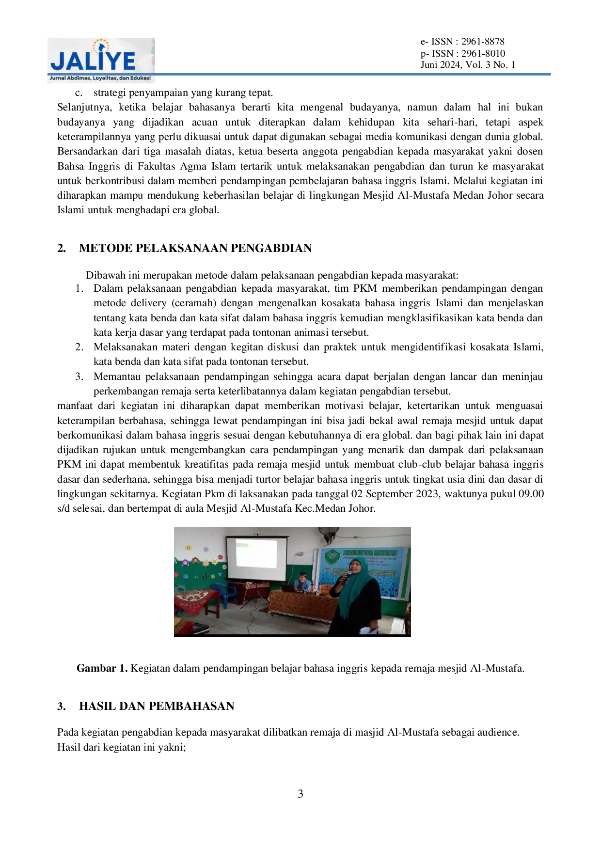 JURIS Pendampingan Belajar Bahasa Inggris Bagi Remaja Mesjid Al Mustafa Di Era Globalisasi