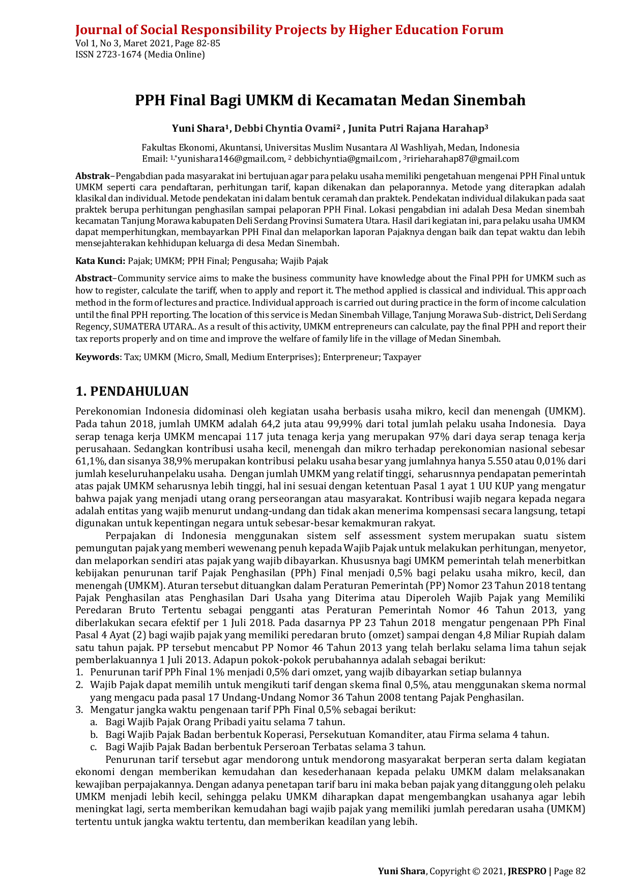 JURIS PPH Final Bagi UMKM di Kecamatan Medan Sinembah