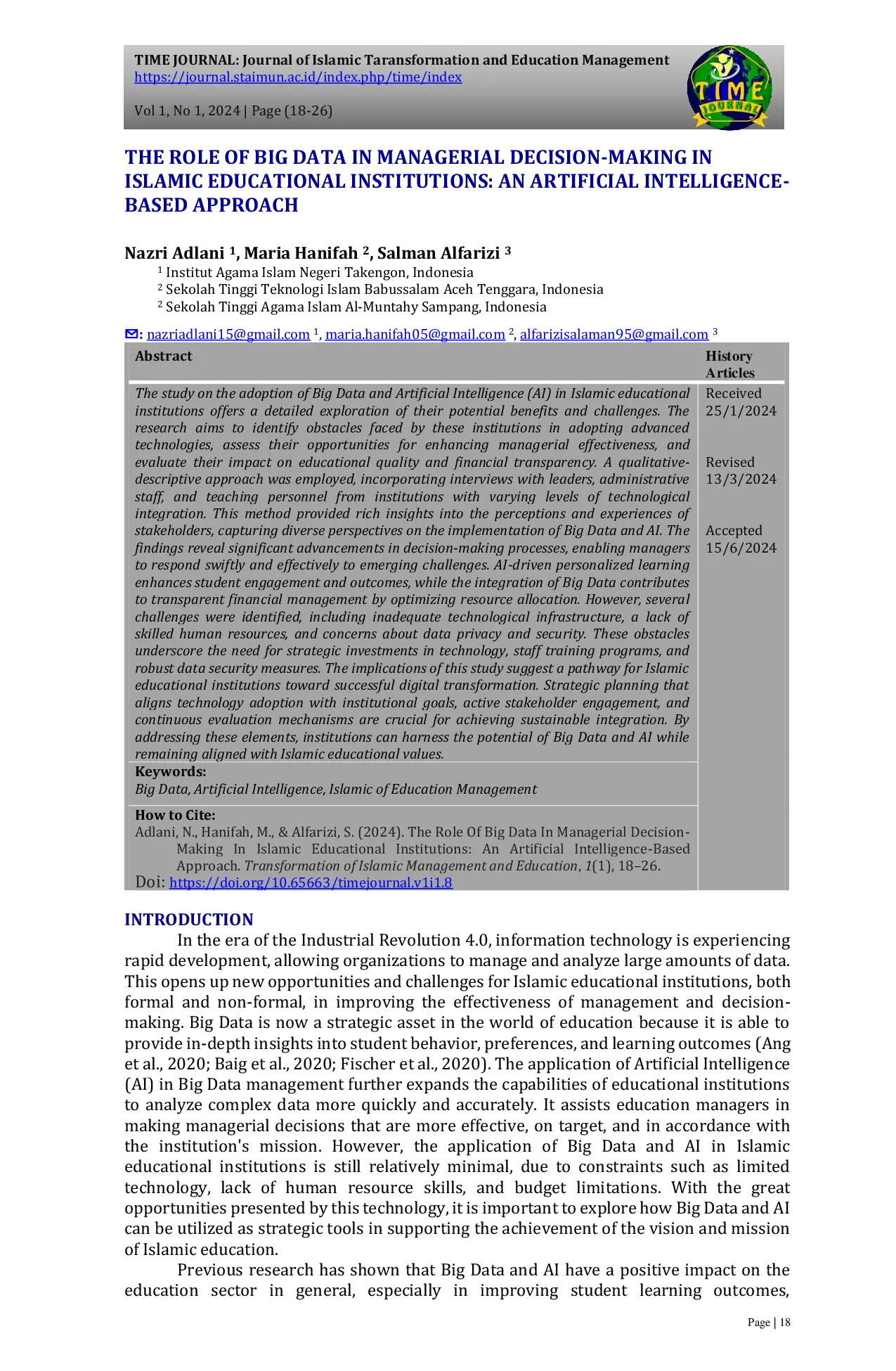 JURIS Itu PERAN BIG DATA DALAM PENGAMBILAN KEPUTUSAN MANAJERIAL DI LEMBAGA PENDIDIKAN ISLAM PENDEKATAN BERBASIS KECERDASAN BUATAN