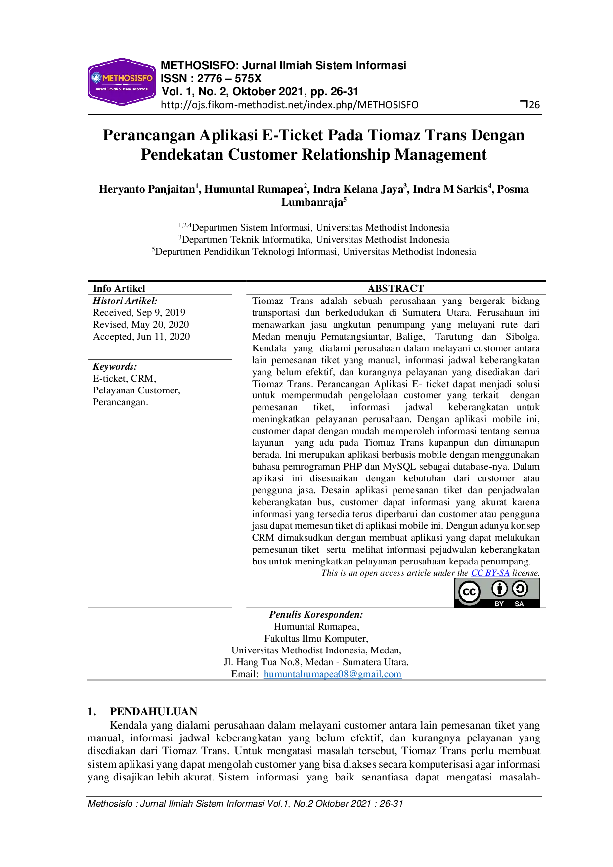 JURIS Perancangan Aplikasi E Ticket Pada Tiomaz Trans Dengan Pendekatan Customer Relationship Management
