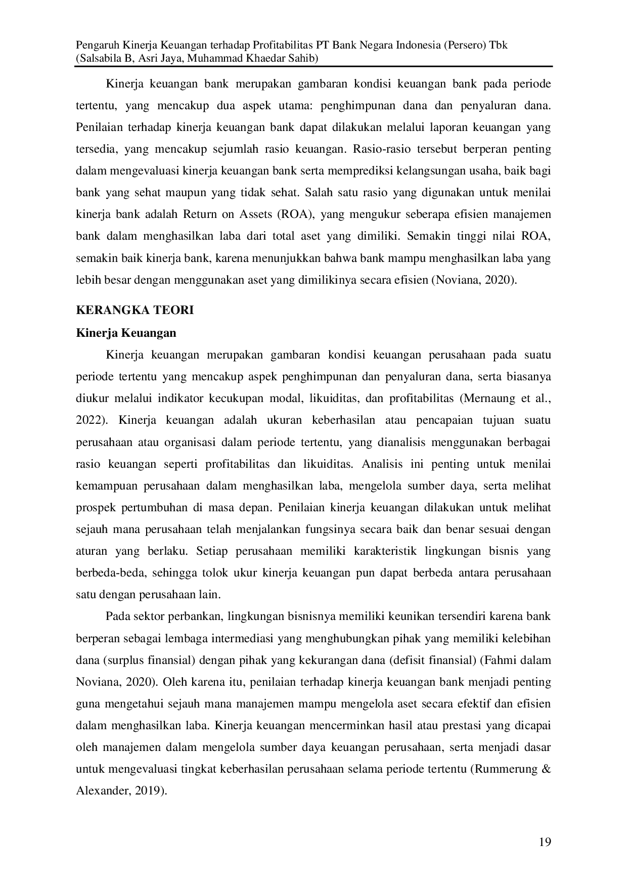 JURIS PENGARUH KINERJA KEUANGAN TERHADAP PROFITABILITAS PT BANK NEGARA INDONESIA Persero Tbk
