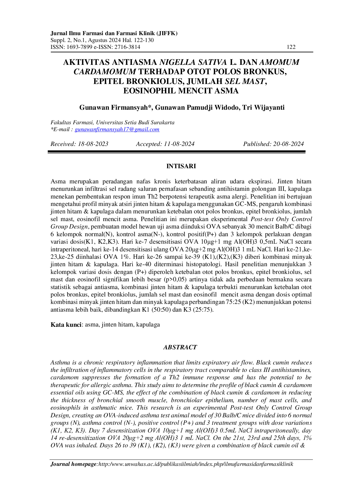 JURIS Aktivitas Antiasma Nigella sativa L Dan Amomum cardamomum Terhadap Otot Polos Bronkus Epitel Bronkiolus Jumlah Sel Mast Eosinophil Mencit Asma