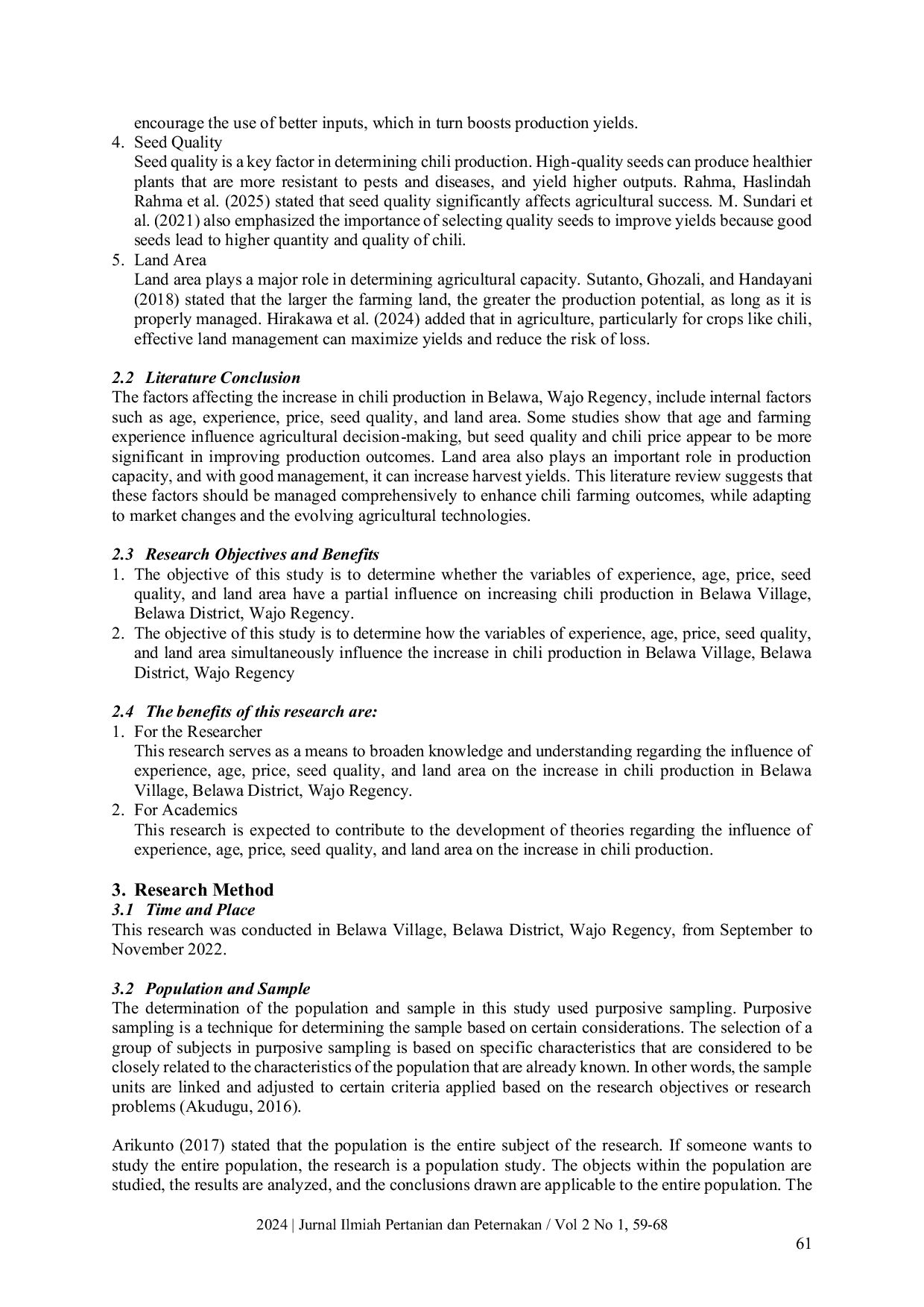 JURIS Factors Affecting the Increase in Chili Farming Production in Belawa Village Belawa District Wajo Regency