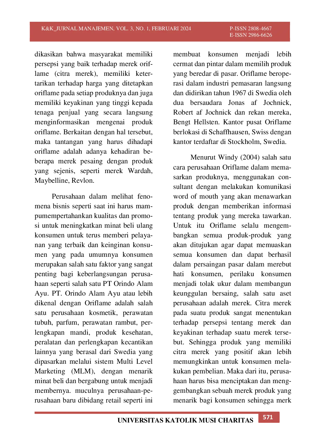 JURIS Pengaruh Citra Merk dan Harga Terhadap Keputusan Pembelian Produk Parfum Oriflame DiKota Palembang