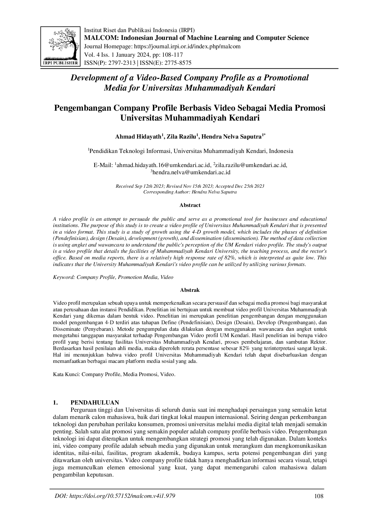 juris Pengembangan Company Profile Berbasis Video Sebagai Media Promosi Universitas Muhammadiyah Kendari