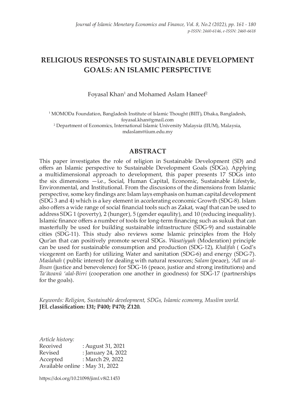 JURIS Religious Responses to Sustainable Development Goals An Islamic Perspective