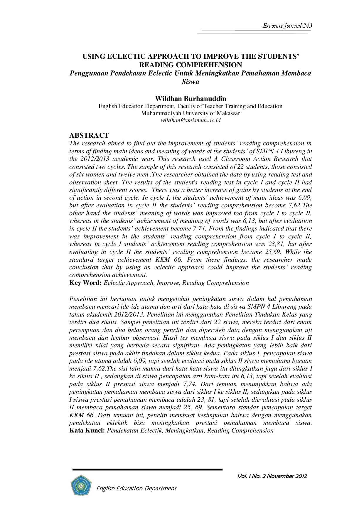 JURIS Using Eclectic Approach to Improve the Students Reading Comprehension