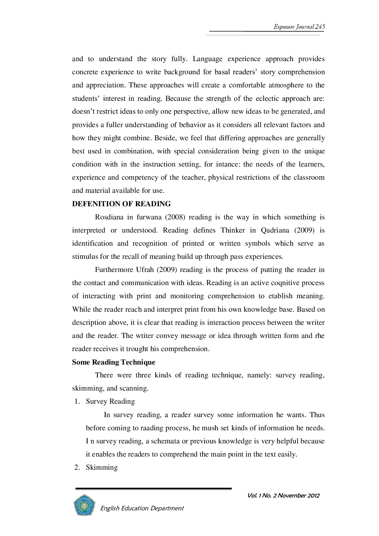 JURIS Using Eclectic Approach to Improve the Students Reading Comprehension