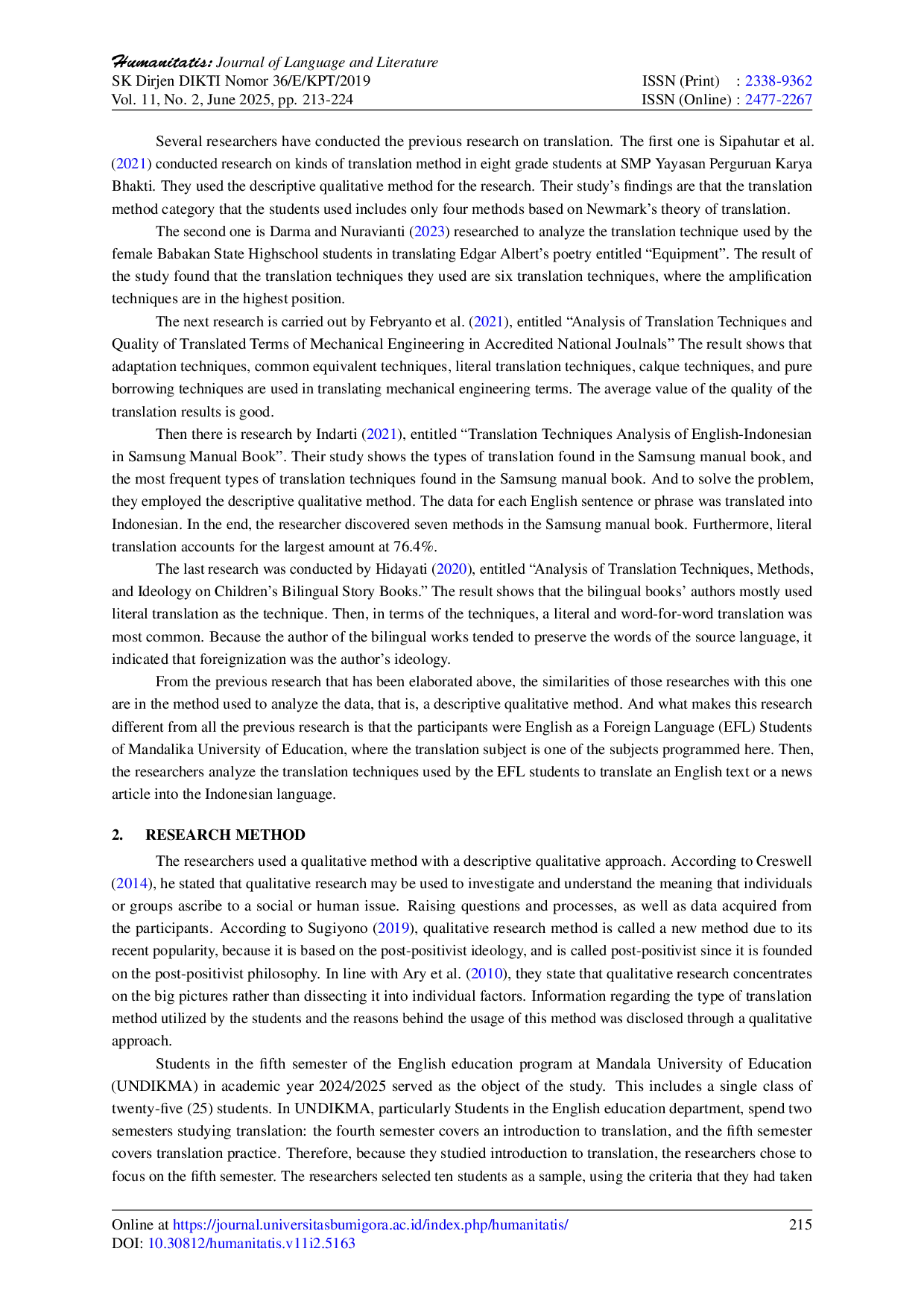 JURIS Translation Techniques Used by English as a Foreign Language Students in Translating English Text