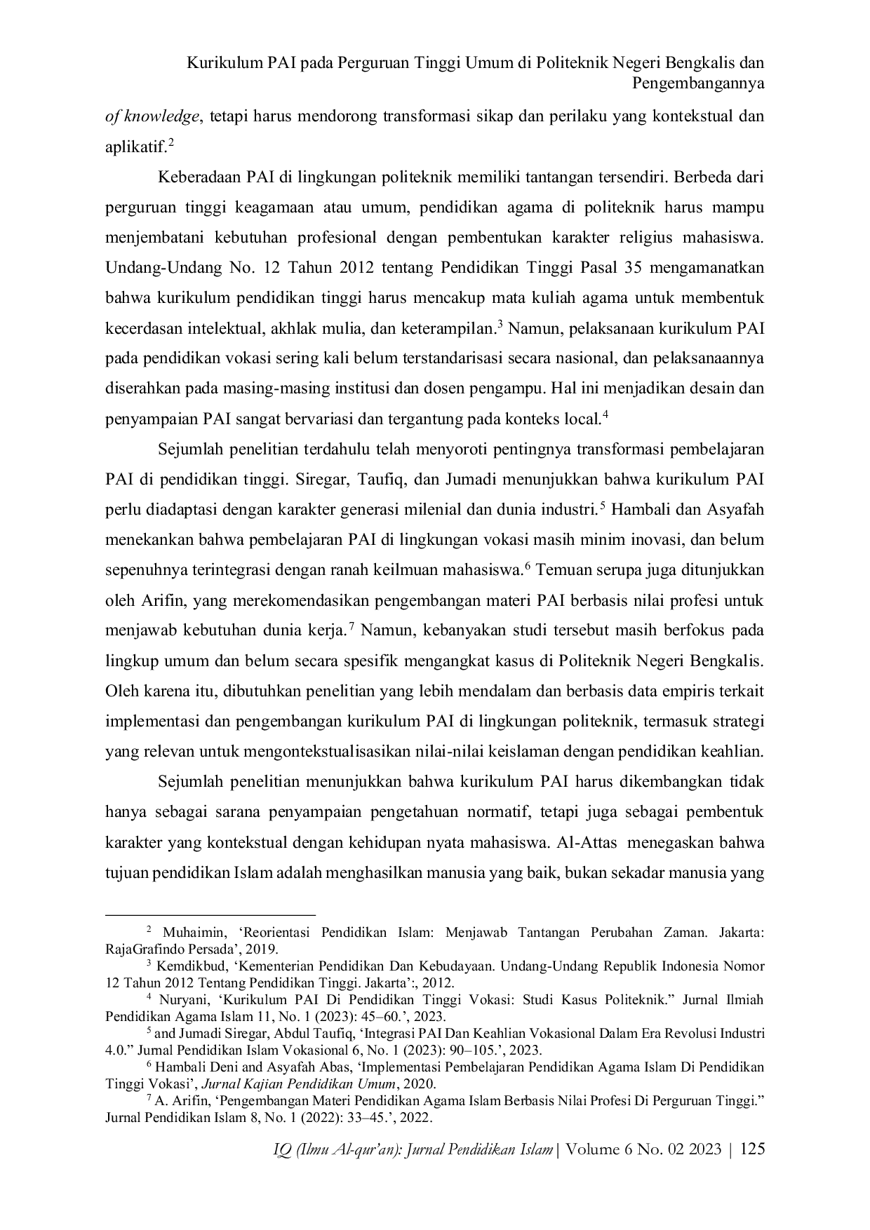 JURIS Kurikulum PAI pada Perguruan Tinggi Umum di Politeknik Negeri Bengkalis dan Pengembangannya