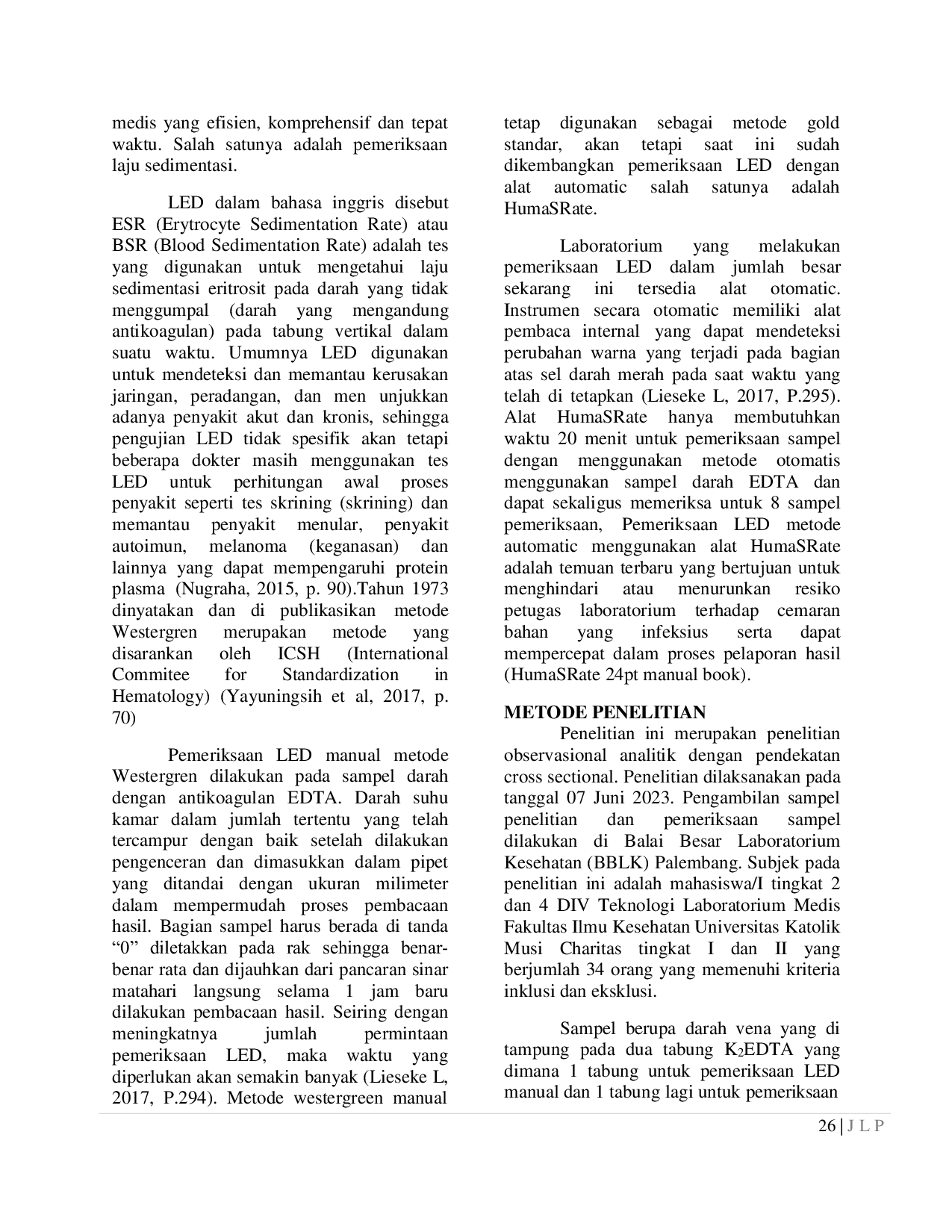 JURIS Perbedaan Hasil Pemeriksaan LED Secara Manual dan Menggunakan Alat Automatic