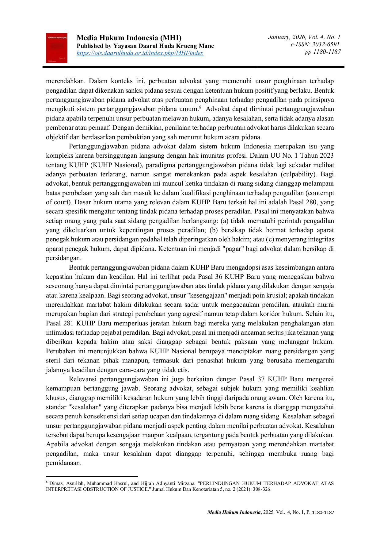 JURIS Paradigma Baru Pertanggungjawaban Pidana Advokat Terhadap Tindak Pidana Peradilan Menurut UU No 1 Tahun 2023
