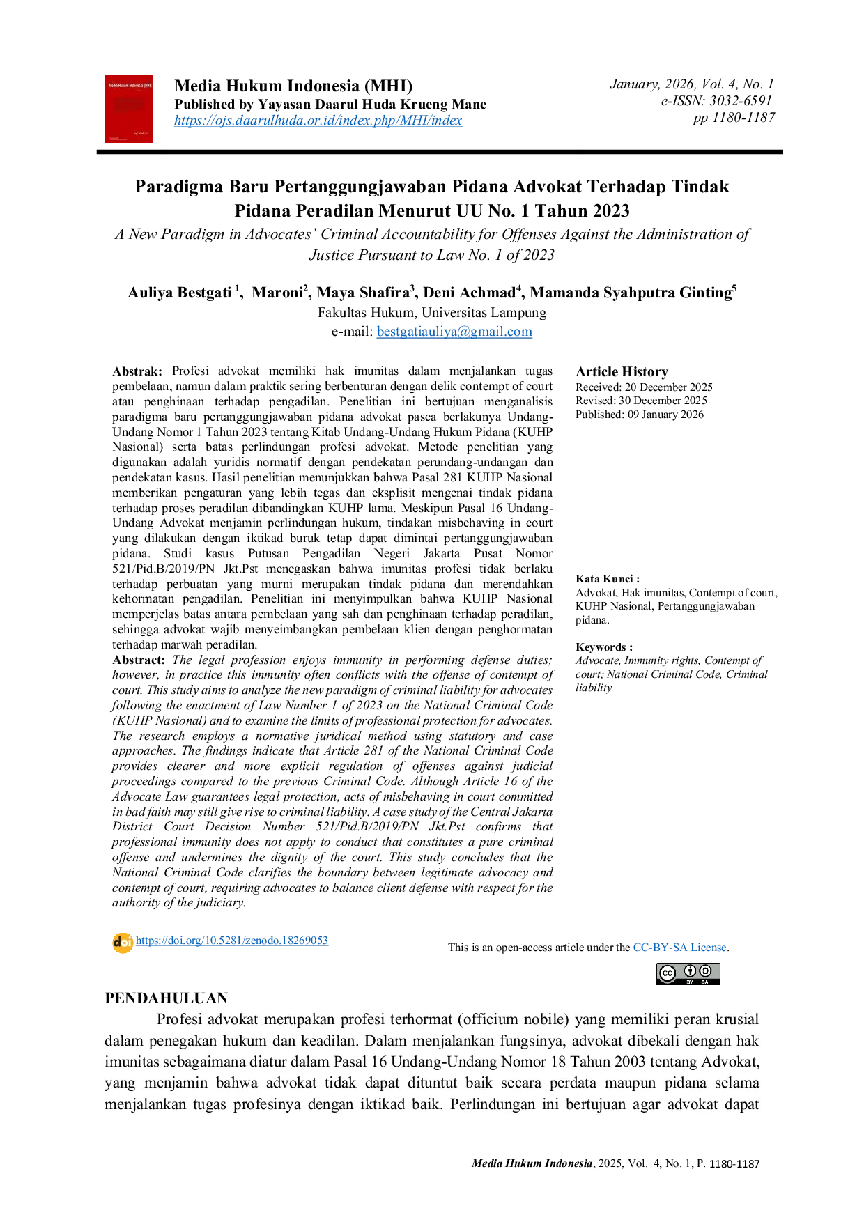 JURIS Paradigma Baru Pertanggungjawaban Pidana Advokat Terhadap Tindak Pidana Peradilan Menurut UU No 1 Tahun 2023
