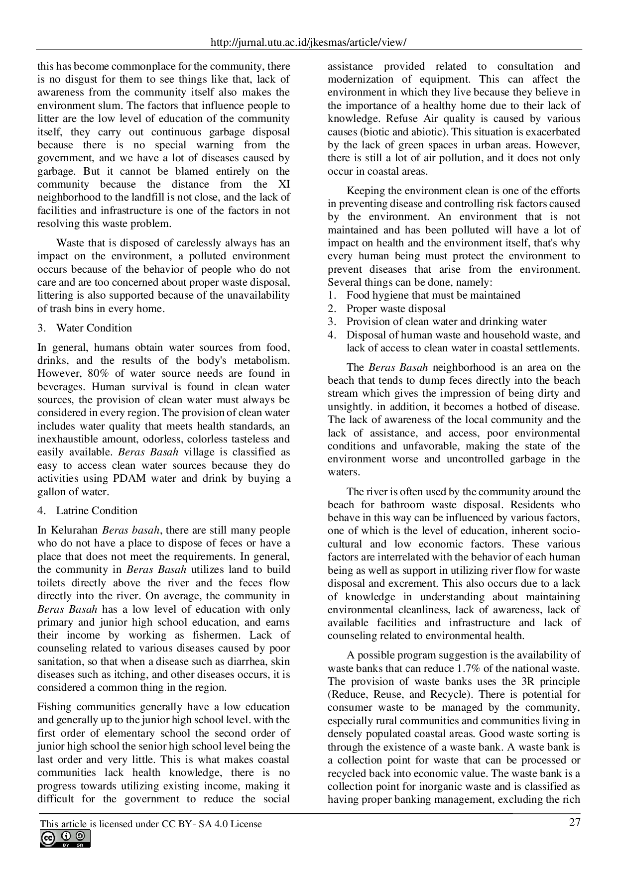 JURIS The Influence of Public Awareness on Knowledge and Behavior of Littering in The Village of Beras Basah North SumateraThe Influence of Public Awareness on Knowledge and Behavior of Littering in The