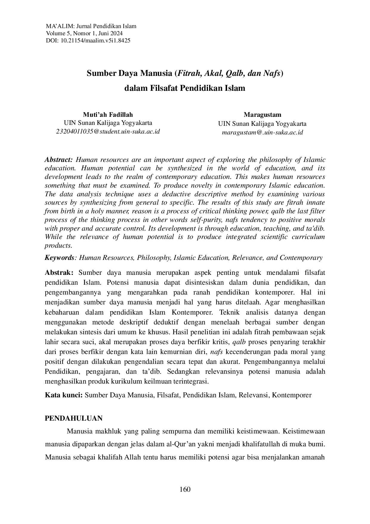 JURIS Sumber Daya Manusia Fitrah Akal Qalb dan Nafs dalam Filsafat Pendidikan Islam