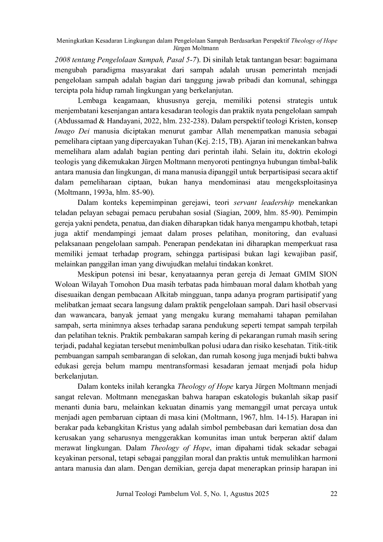 JURIS Enhancing Environmental Awareness in Waste Management Based on the Perspective of J rgen Moltmann s Theology of Hope