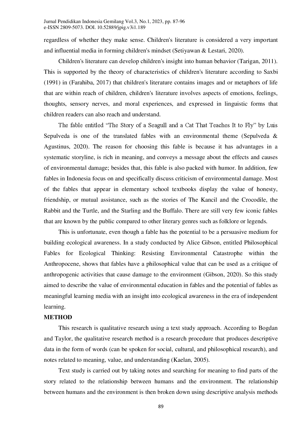 juris Potential of Fables as Learning Resources for Environmental Education and Its Relevance to the Merdeka Belajar Curriculum